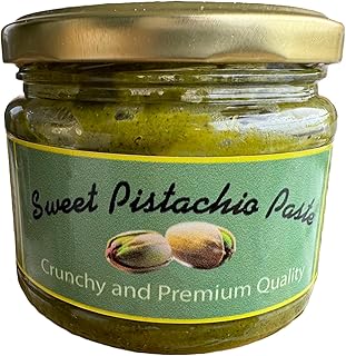 Premium Pistachio Paste Creamy Butter 8.8 OZ (250 gr) %100 Natural Pistachio Paste for Dubai Chocolate Bar (Lightly Sweetened) Pastry, No Artificial Colors, Pure Organic Ingredients Without any Additives or Preservatives Pistachio Nut Butter, Pistachio Spread for Knafeh Pistachio Cream For Baklava Kataifi Katmer and Breakfast in Glass Jar, Gluten Free Creamy Pistachio Paste, Natural Aromatic Flavor