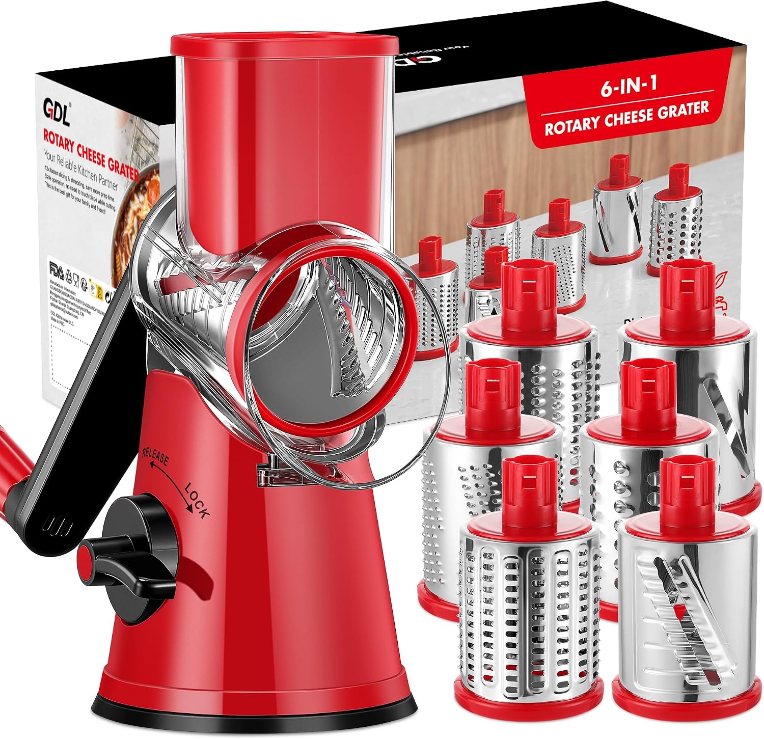 GDL Cheese Grater Hand Crank, Rotary Cheese shredder, Vegetable Slicer