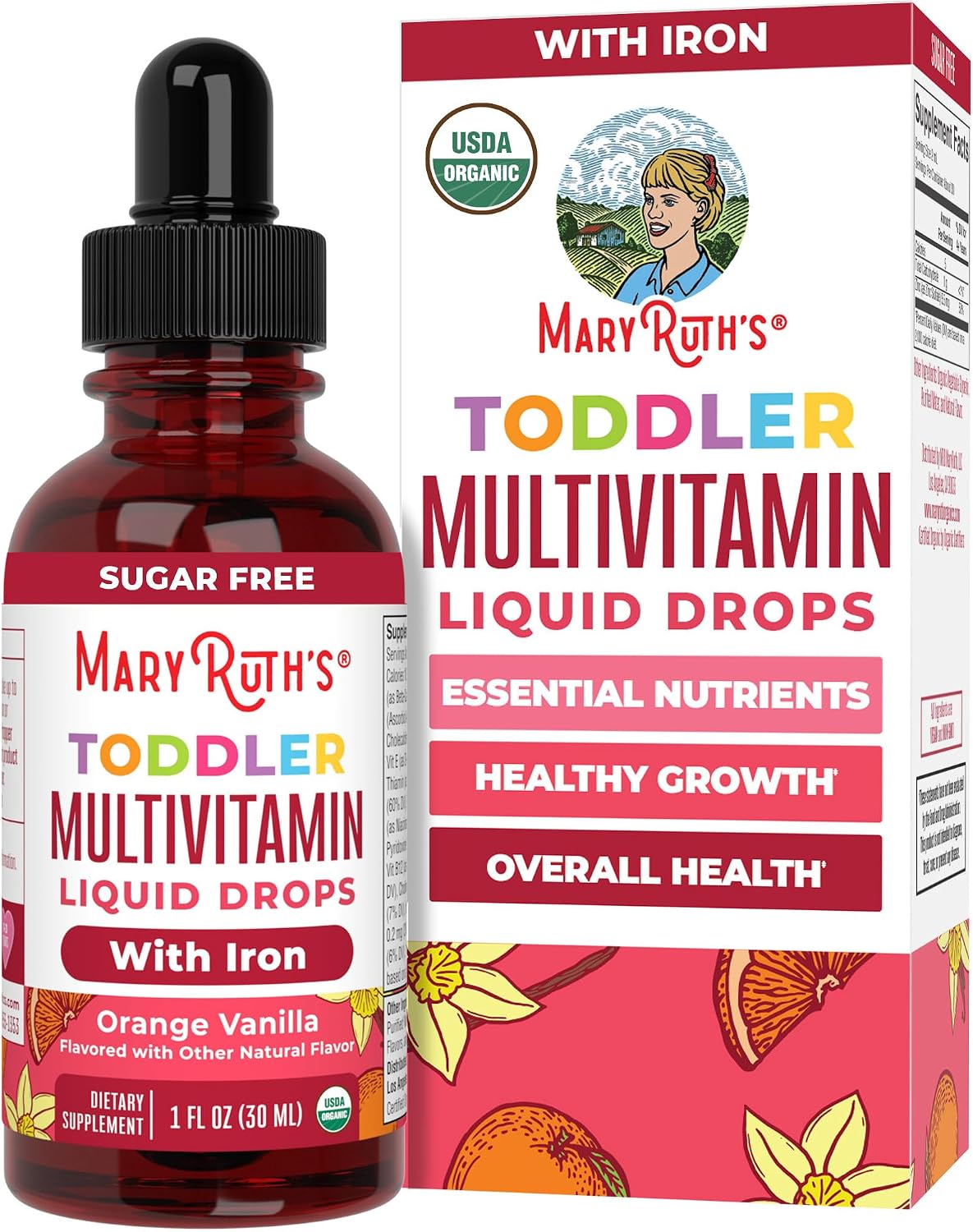 MaryRuth's Organic Toddler Multivitamin Drops with Iron, Vegan, 30 Servings