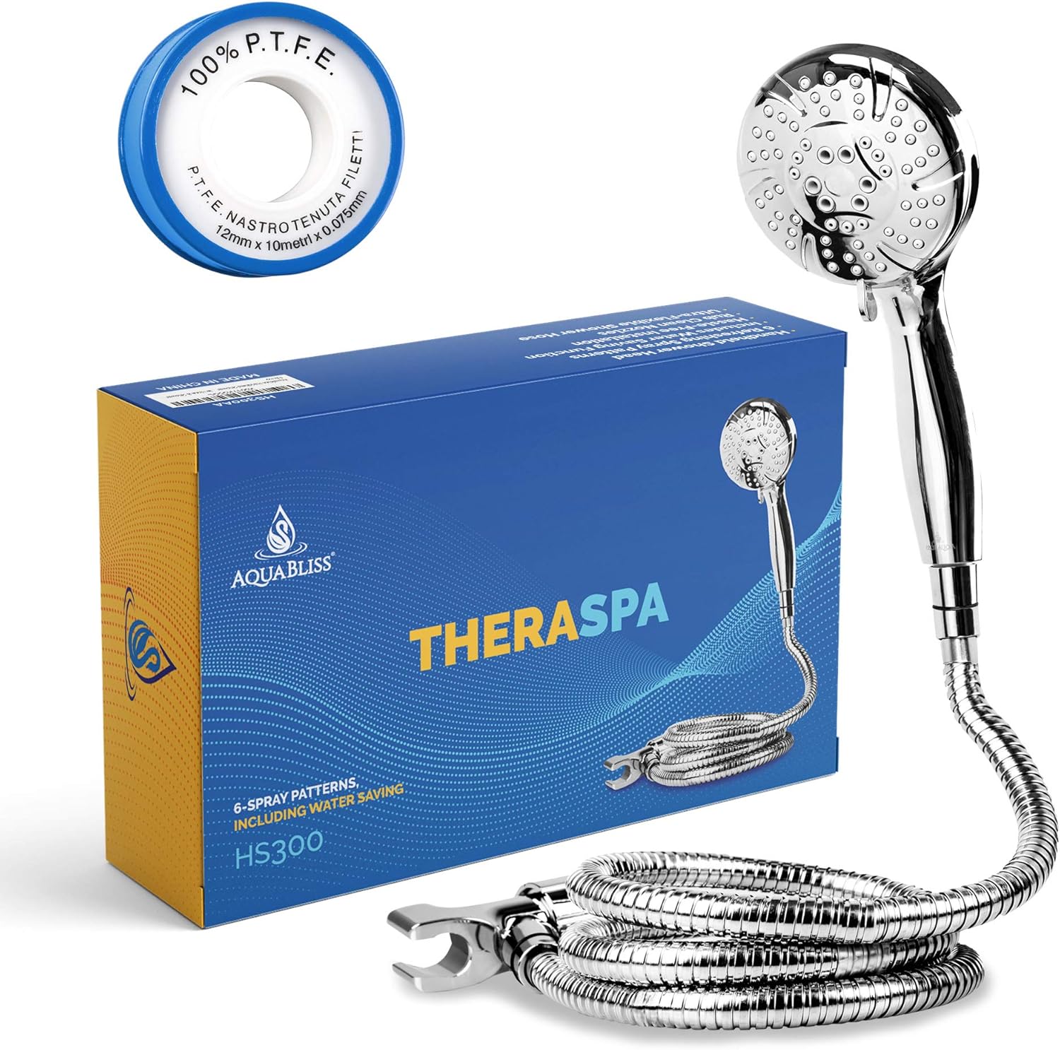 AquaBliss TheraSpa Hand Shower – 6 Mode Massage Shower Head with Hose High Pressure to Gentle Water Saving Mode - 6.5 FT No-Tangle Handheld Shower Head with Extra Long Hose & Adj. Mount - Chrome