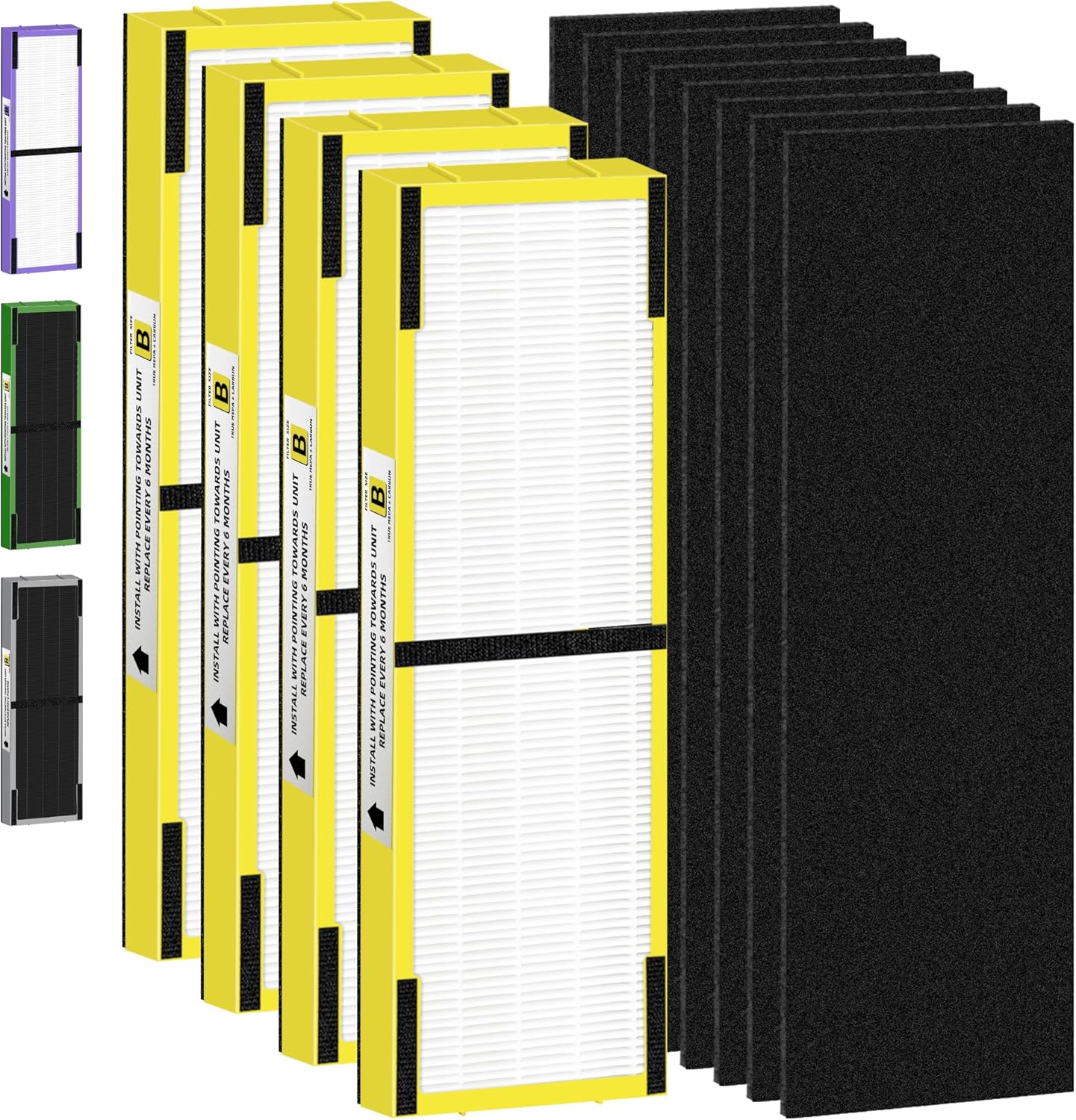 FLT4825 HEPA Filter B Replacement Compatible with G-Guardian Air Purifiers AC4825 AC4825E AC4825W AC4300 AC4800 AC4900 AC4850,4 H13 True HEPA Filters+8 Carbon Pre-Filters