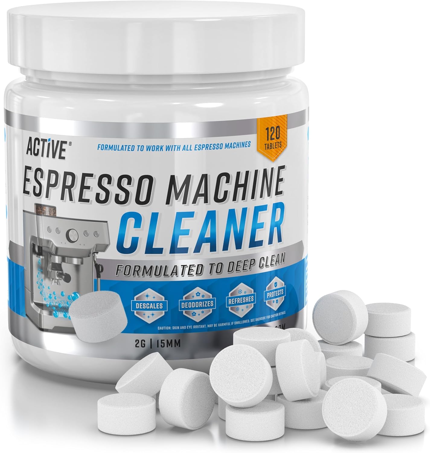 Espresso Machine Cleaning Tablets Cleaner - ACTIVE Backflush Group-head Oil Remover Solution Tablet, Compatible with Sage, Breville Barista Max, Gaggia, Delonghi, Tassimo Bosch, Dolce Gusto - 120 Tabs