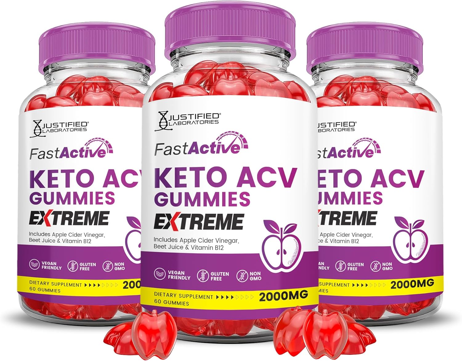 (3 Pack) Fast Active Keto ACV Gummies Extreme 2000MG Fastactive Keto Gummies Apple Cider Vinegar Formulated with Pomegranate Beet Juice Powder B12 Vegan Non GMO 180 Gummys