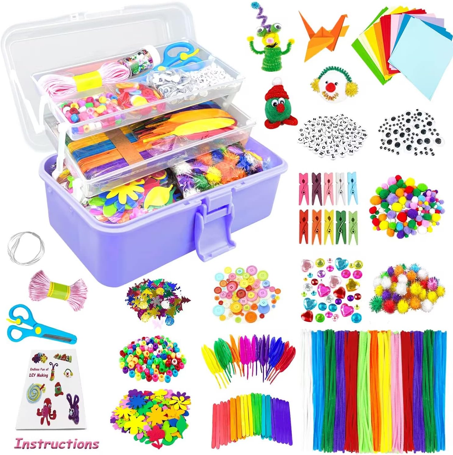 VLUINANI 3000Pcs Craft Kits for Kids DIY Arts and Crafts Supplies Set with Pipe Cleaners Craft Box Preschool Homeschool Toys Gift for Kids Boys and Girls Age 4 5 6 7 8
