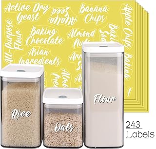 SWOMMOLY 243 White Cursive Pantry Labels for Food Containers, Water Resistant Pantry Kitchen Labels Stickers, Organization Labels for Storage Containers, Jars, Canisters