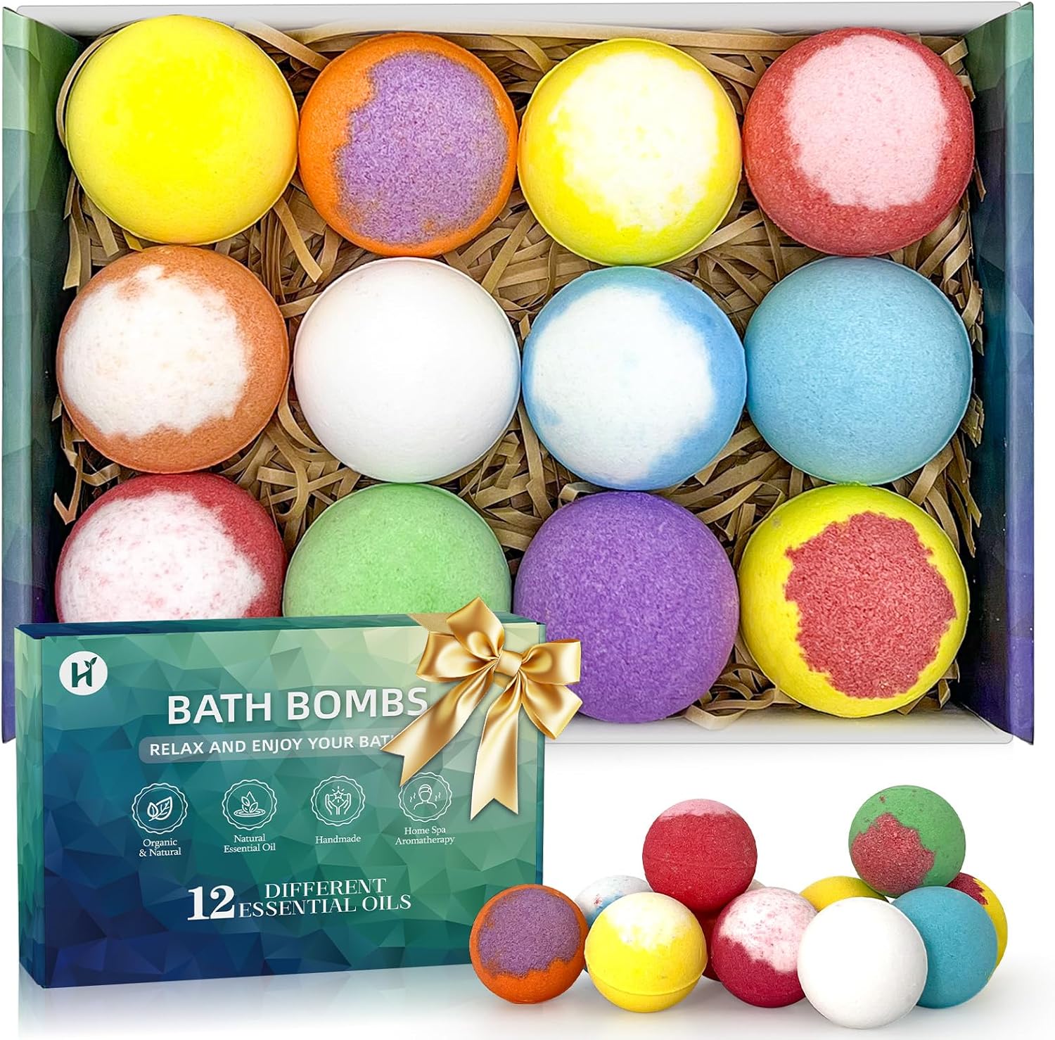 Bath Bombs for Women Mom Her Set, Christmas Stocking Stuffers for Teen Gifts - 12Pack Handmade Natural & Organic, Spa Relaxing Birthday Gifts for Men, Aromatherapy Bubble Bath, White Elephant Gifts