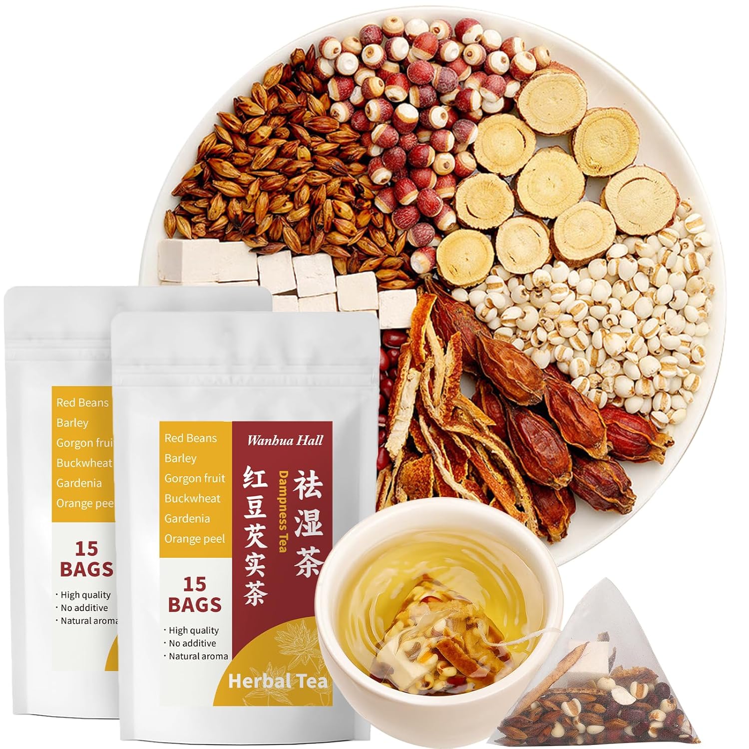 Shiqing Tea Red Bean Coix Seed Tea Dampness Removing Barley Gorgon Orange Peel Buckwheat 10.5oz/300g(30bags) Chinese Herbal Tea Dampness Clearing 祛湿茶 除湿茶 红豆薏米芡实茶