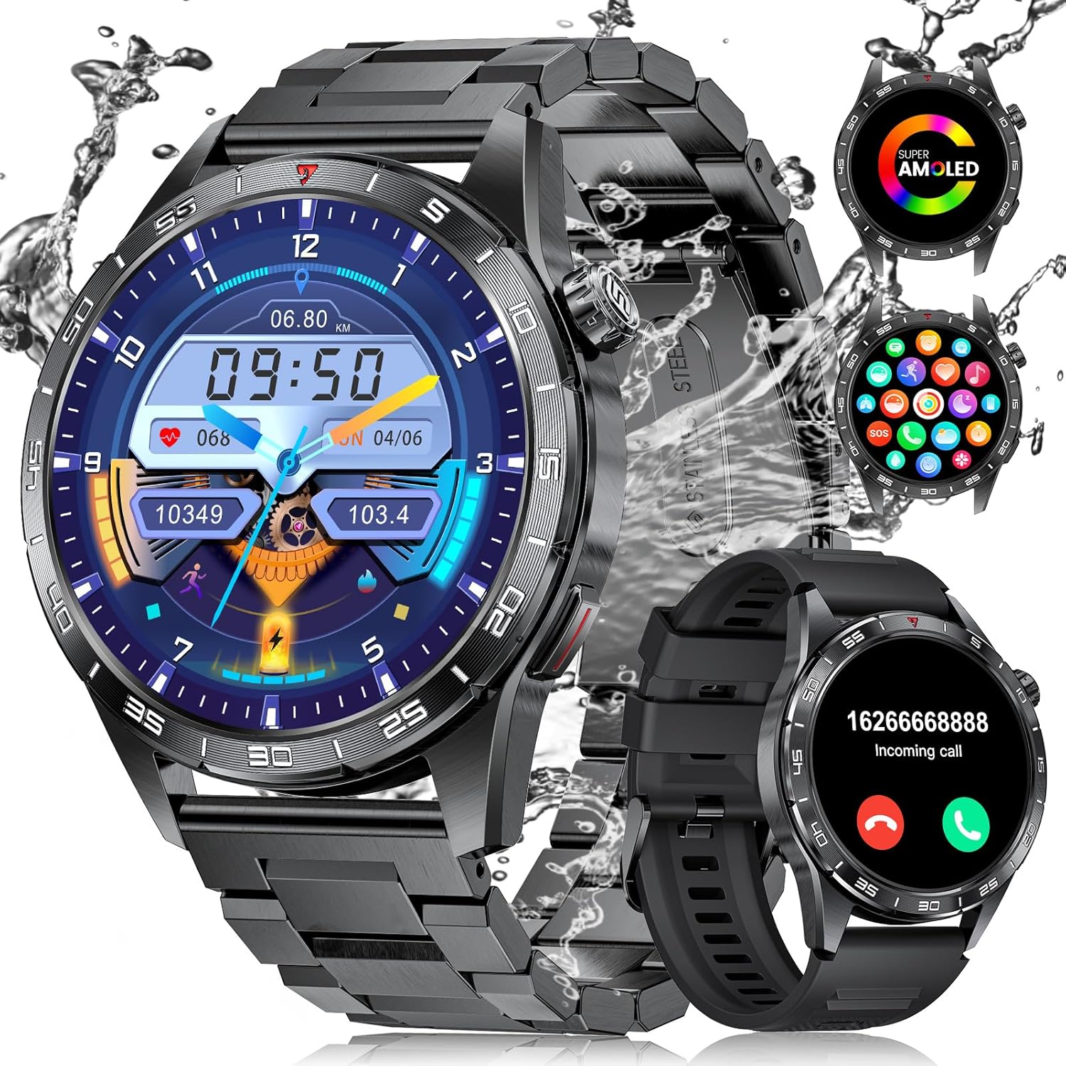 LIGE Military Smart Watch for Men (3 Straps), 1.43'' AMOLED Smartwatch Answer/Make Calls with 400mAh, 110+ Sport Modes, Heart Rate/Sleep/SpO2 Monitor, IP68 Waterproof Fitness Watch for Android iOS