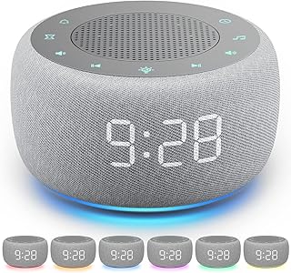 Buffbee Sound Machine & Alarm Clock 2-in-1, 18 Soothing Sound, 7 Night Light, Sleep Timer, Precise 30-Level Volume Control White Noise Machine