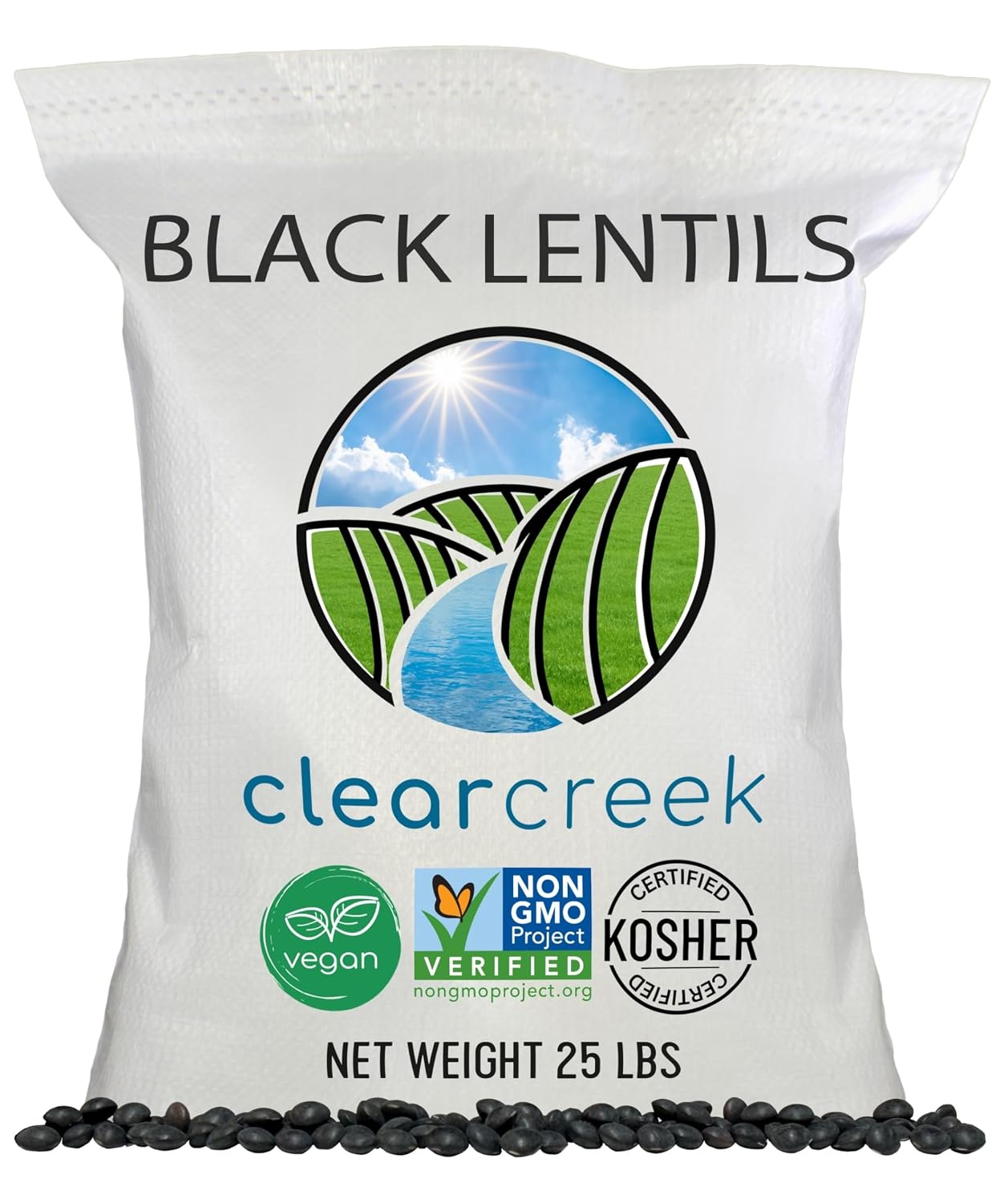 CLEAR CREEK Black Lentils | Caviar or Beluga Lentils | 25 lbs | Project Non-GMO Verified | Kosher | Vegan | Non-Irradiated