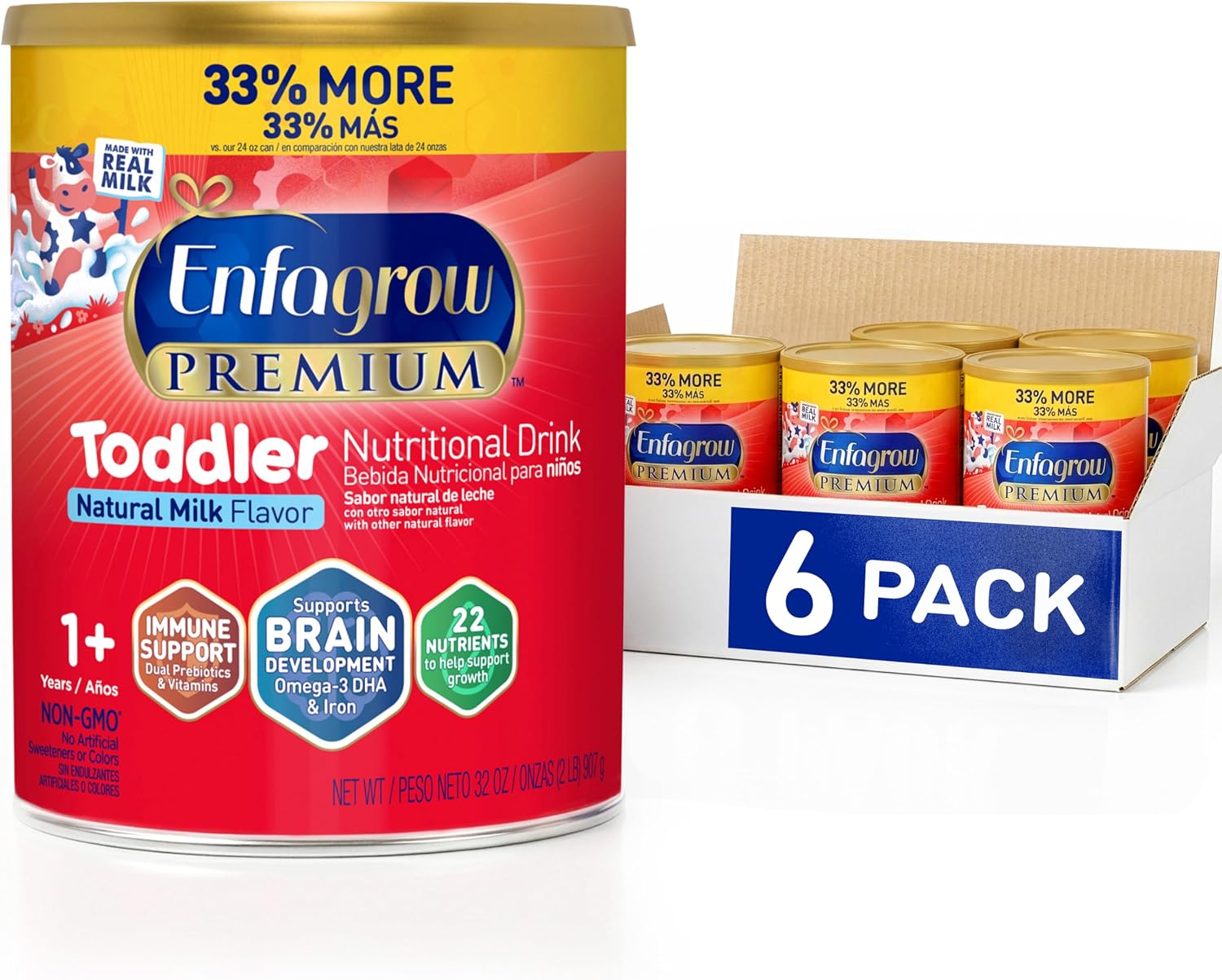 Enfagrow Premium Toddler Milk Nutritional Drink, Natural Milk 32 Oz, 6 CT