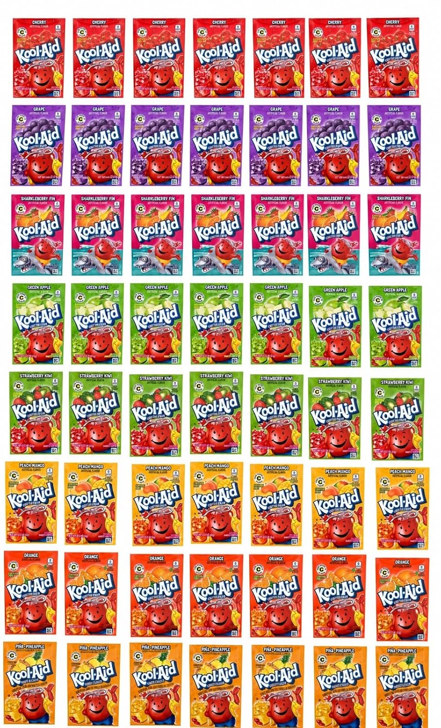 Kool-Aid Unsweetened Drink Mix Variety Pack – 48 Total Powder Packets – Cherry, Grape, Sharkleberry Fin & Green Apple – Makes 2 Quarts Each – Assorted Fruity Beverage Mix Bundle