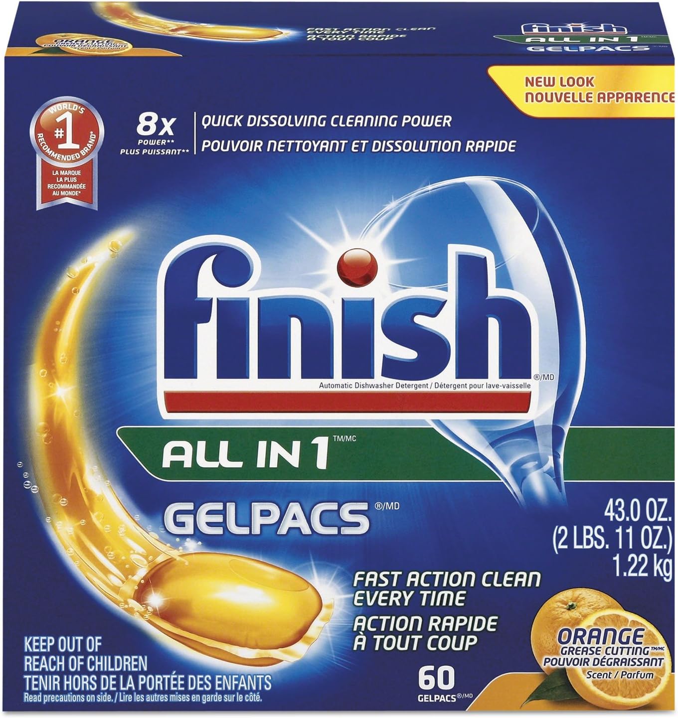 Finish All In 1 Gelpacs Dishwasher Detergent, Orange 54 ea