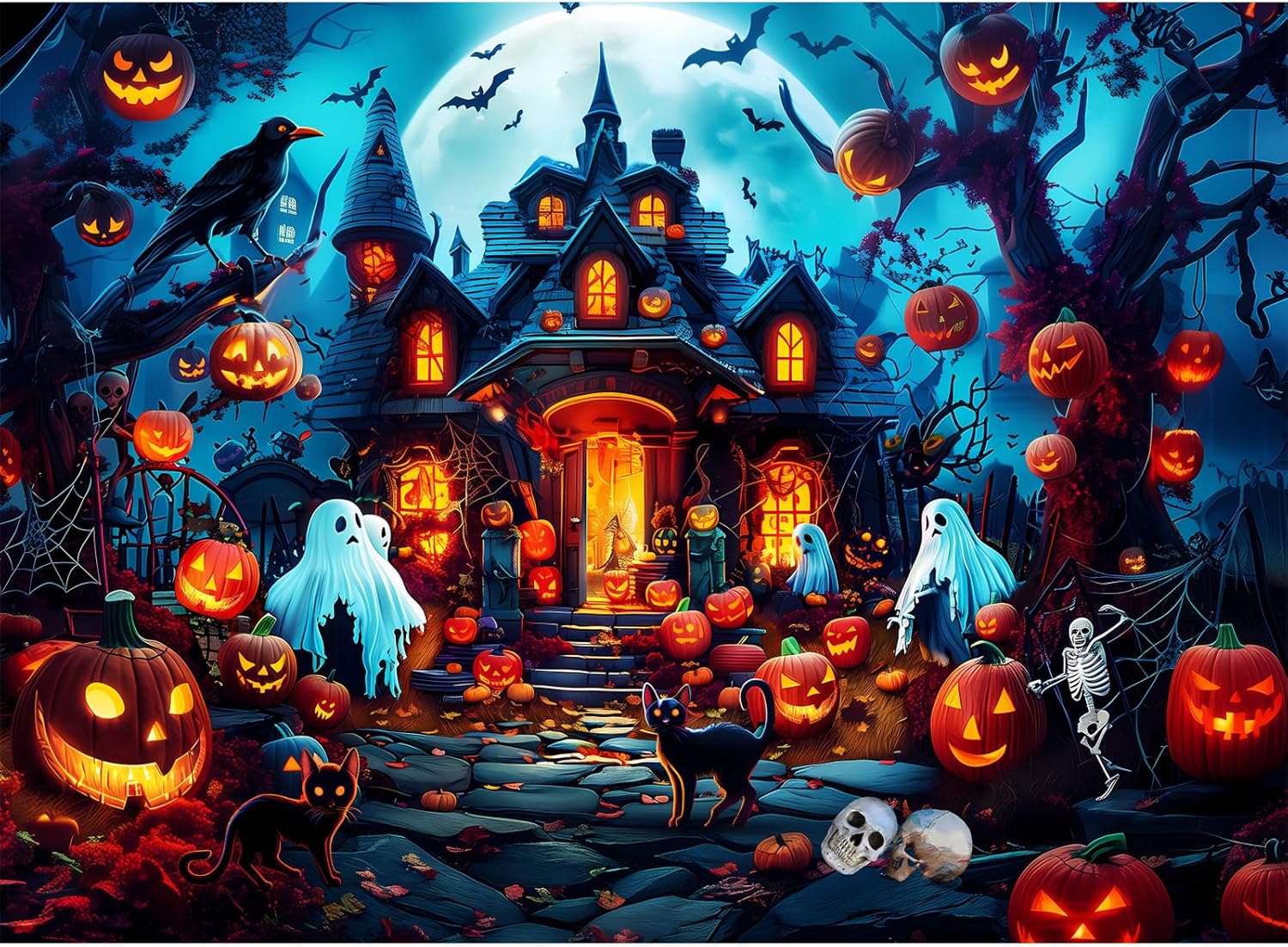 Puzzle for Adults 500 Pieces - Halloween House Jigsaw Puzzle - Moonlight Shining on The Haunted House, Pumpkins and Ghosts - Thick, Sturdy Pieces Family Activity Great Gift 20.5 x 15 in