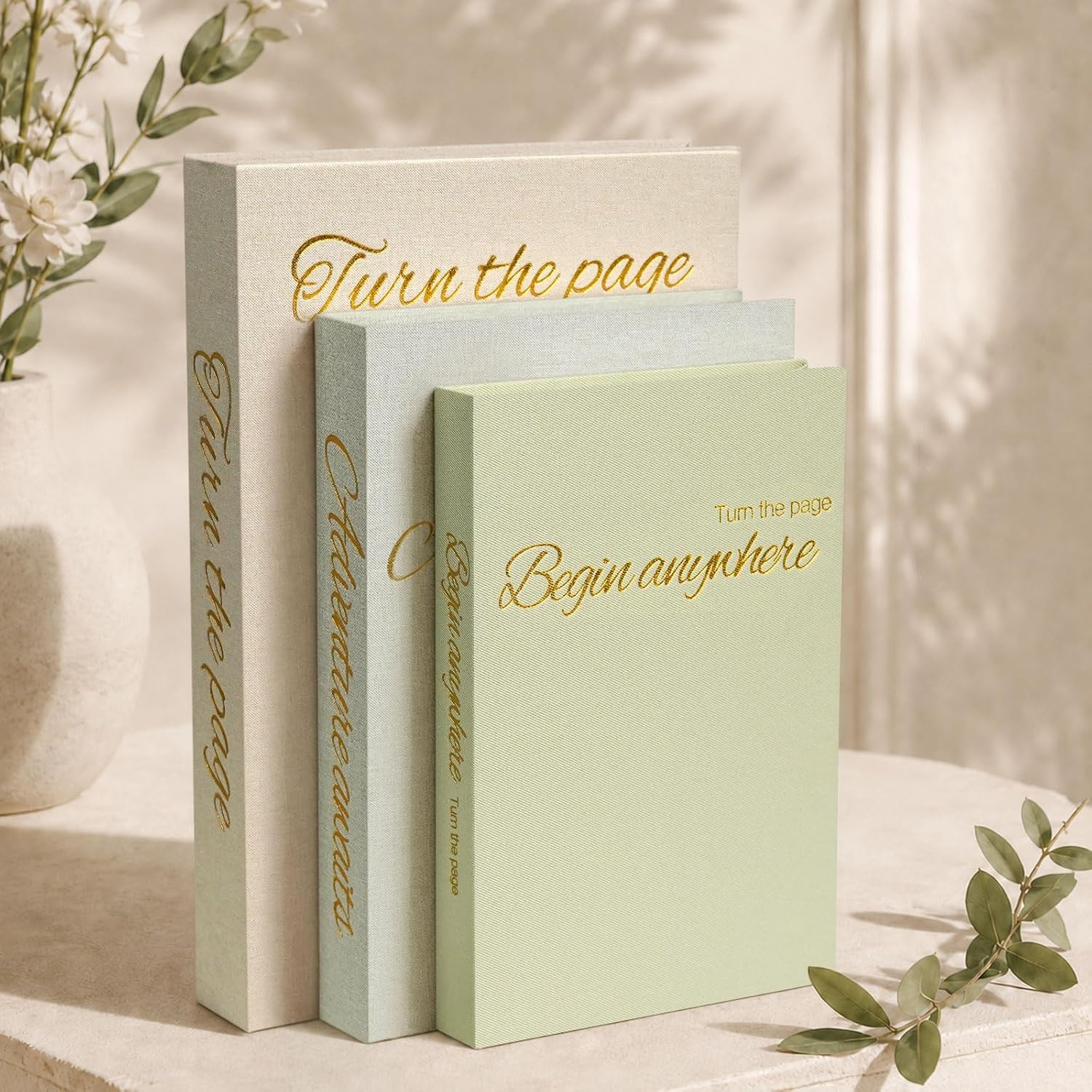 Decorative Storage Boxes 3 Pack, Fake Book Storage For Home Decor,Green
