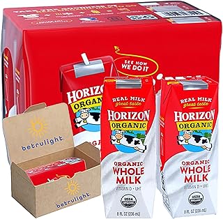 Organic Shelf Stable Whole Milk Boxes, Horizon Whole Milk Single Serve, 8.0 Fl oz (Pack of 6) Every Order is Elegantly Packaged in a Signature BETRULIGHT Branded Box!