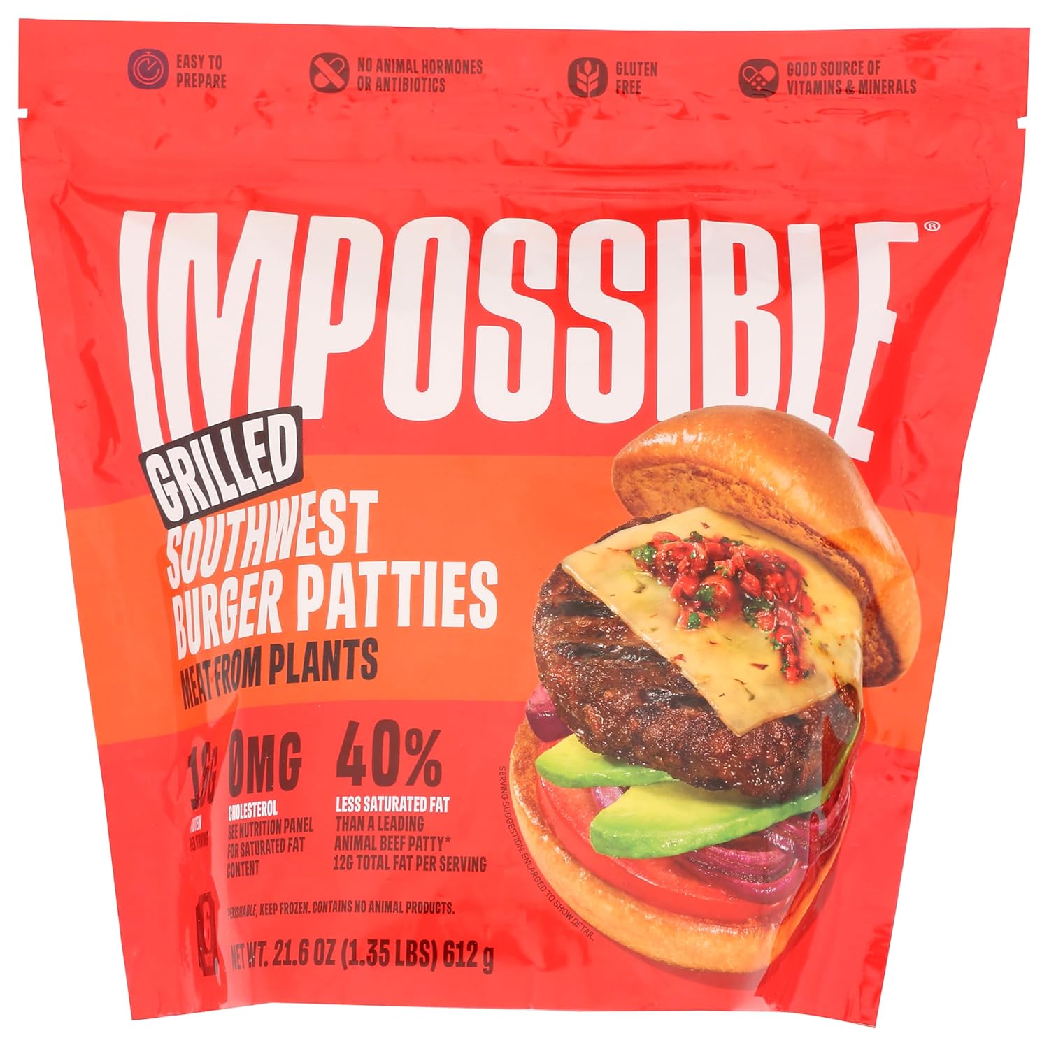 Impossible, Burger Patties Seasoned Plant Based, 21.06 Ounce