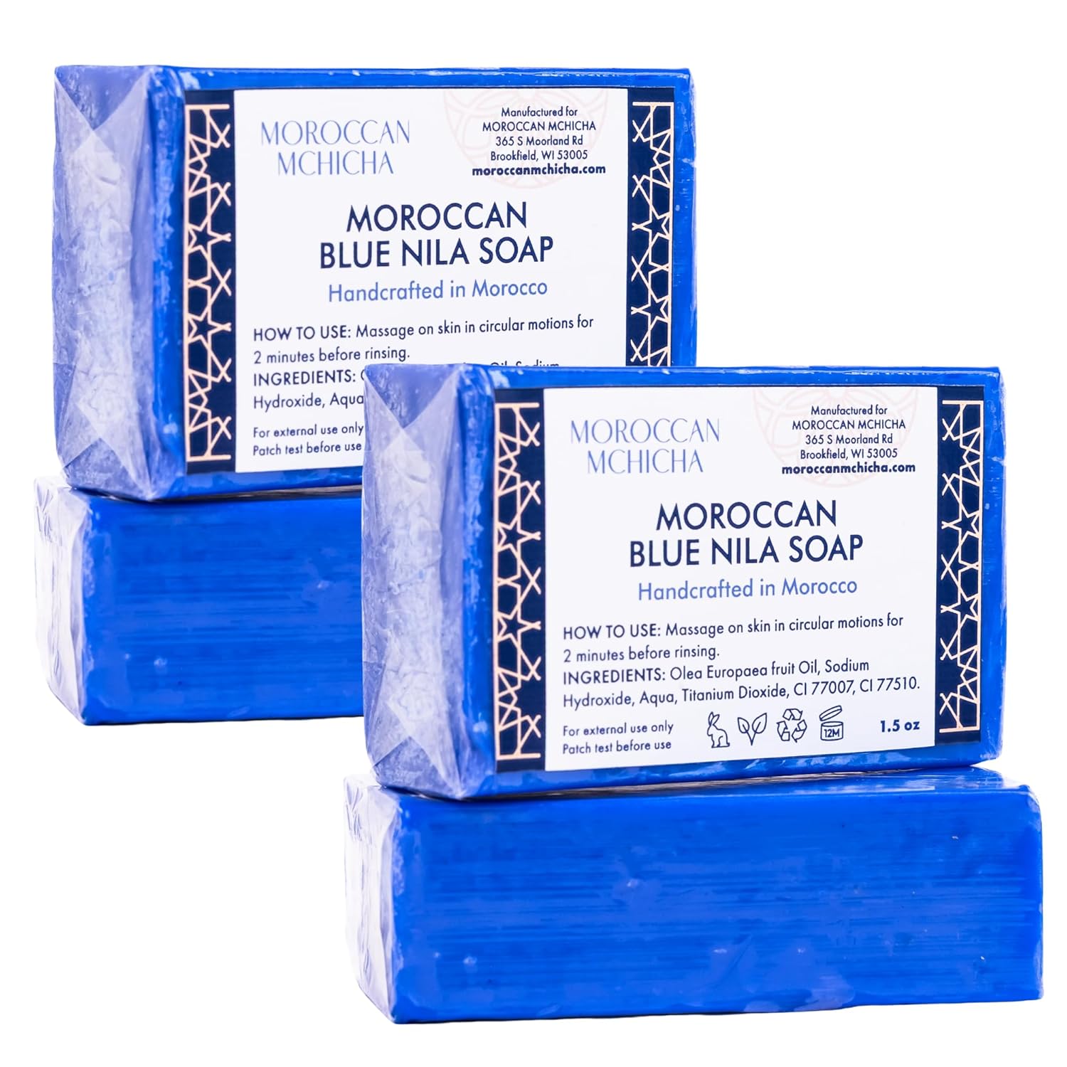 Moroccan Soap, Blue Nila Soap for Face and Body, Made from Nila Powder (Pack of 2)