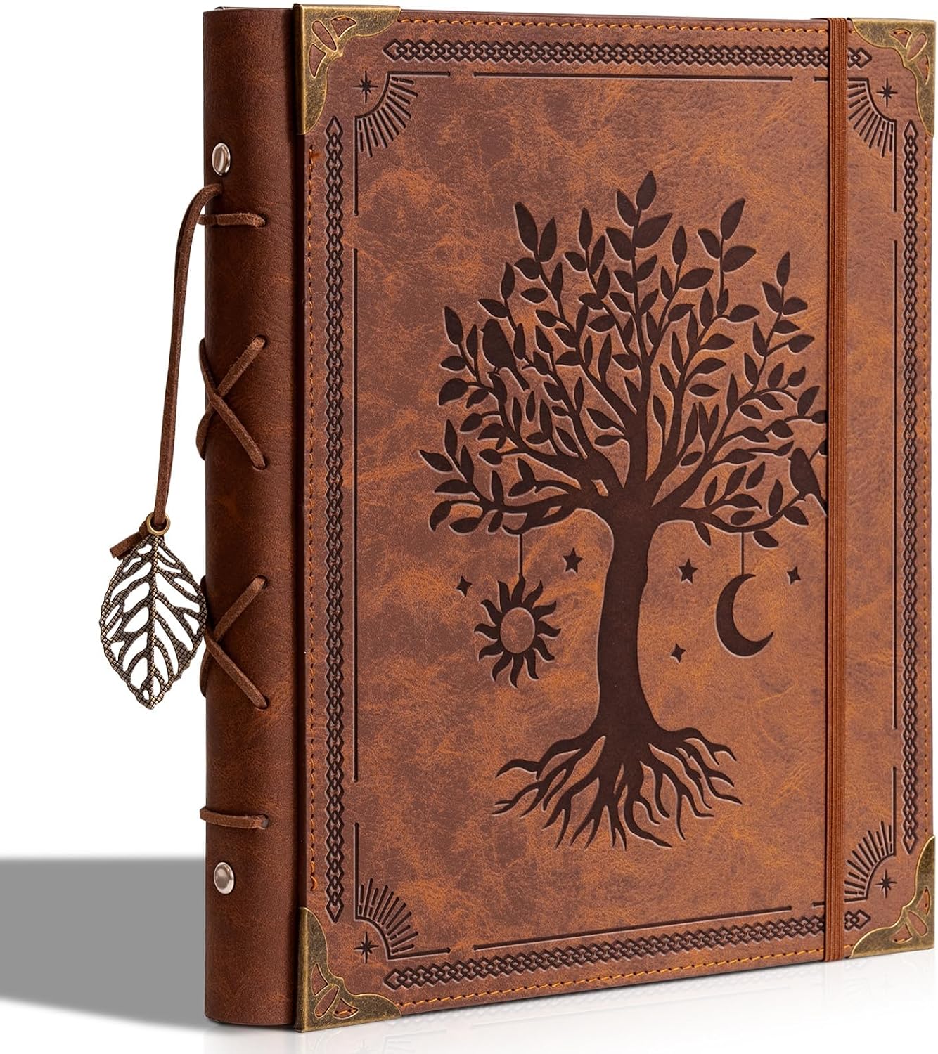 Vintage Leather Scrapbook Photo Album, 4x6 120 Photos Brown | 30 sheets DIY paper, writing space, anniversary travel family memory book