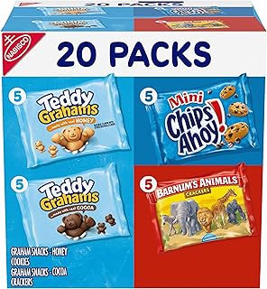 Nabisco Fun Shapes Variety Pack, Barnum's Animal Crackers, Teddy Grahams and CHIPS AHOY! Mini, Christmas Cookies Stocking Stuffers, 20 Snack Packs