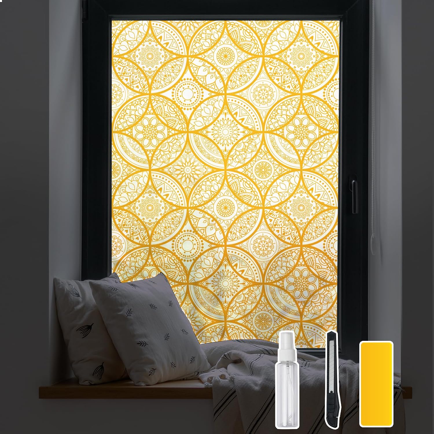 DKTIE Boho Stained Glass Look Window Privacy Film 17.7" x 78.7"