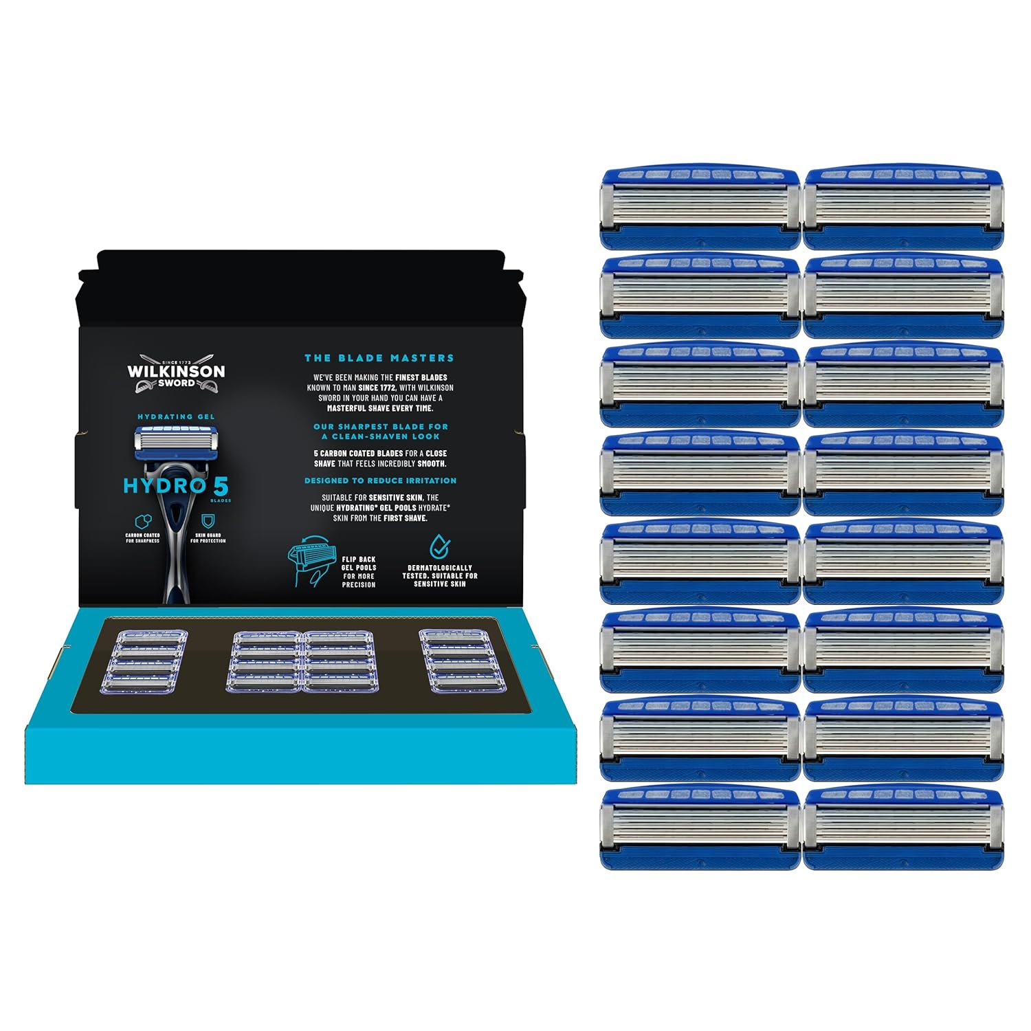 Hydro 5 Skin Protection For Men | Hydrating Gel & Precision Trimmer | Pack of 16 Razor Blade Refills