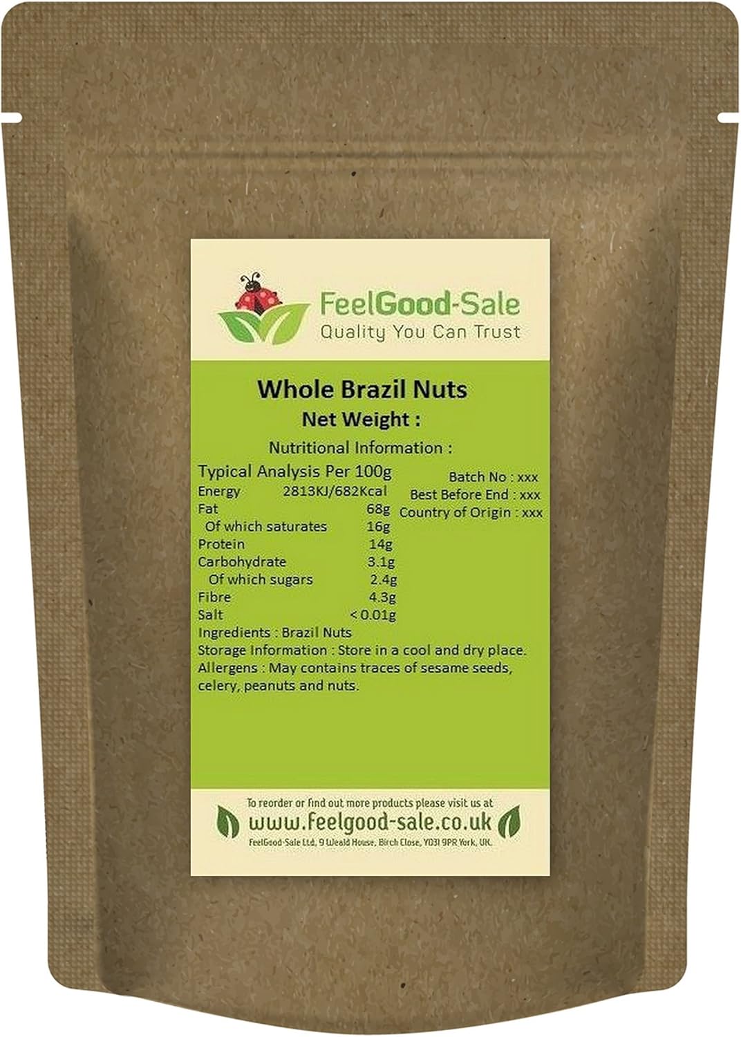 1kg Whole Brazil Nuts Tasty & Fresh / 100% Natural Product - FeelGood-Sale Brand
