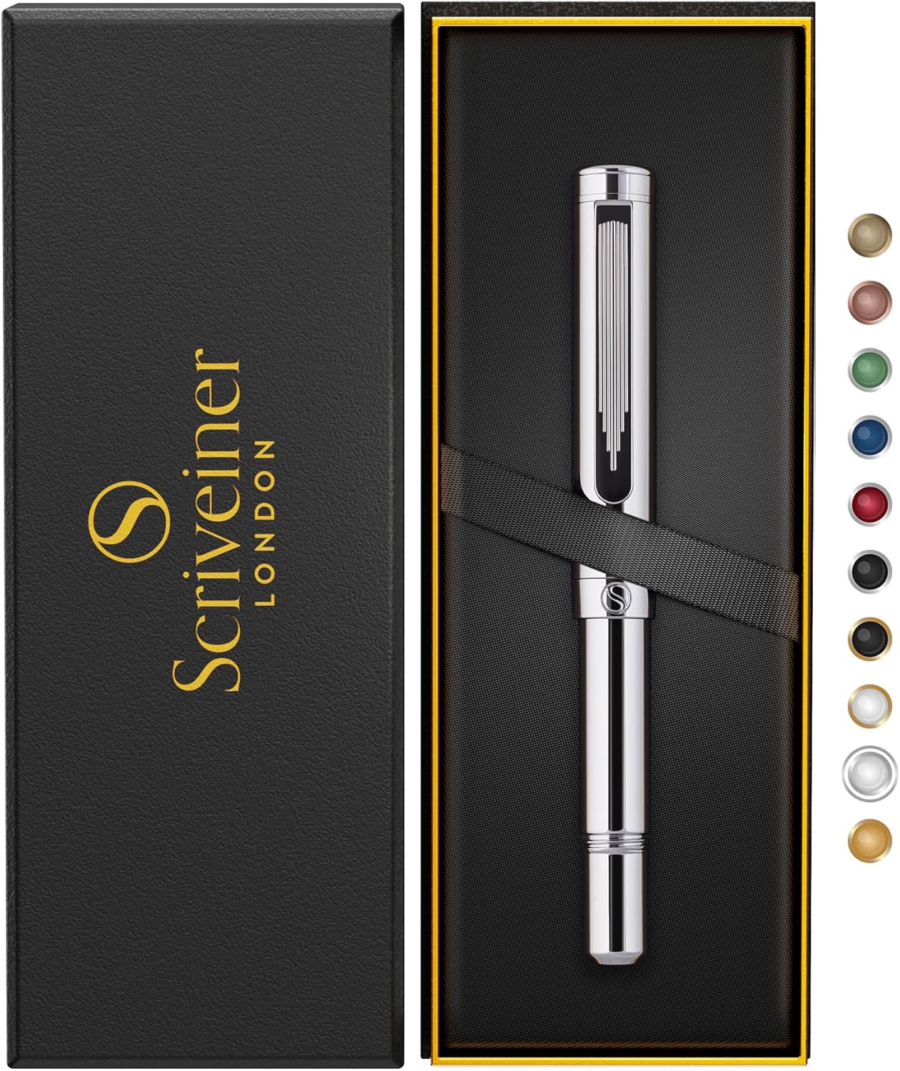 Scriveiner Silver Chrome Rollerball, Award Winning Luxury Pocket Pen with Chrome Finish, German Schmidt Refill, Best EDC Writing Instrument Gift Set for Men & Women, Fancy Office Pen