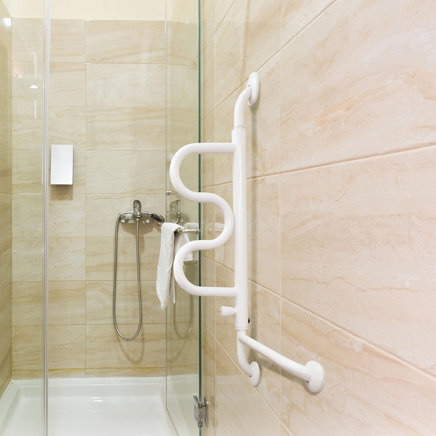 Stander Curve Grab Bar with Handrail, Bathroom Security Assist Railing for Toilet, Shower, and Bathtub Aid, Rotating Safety Handle, Wall Mounted Swing Grab Bars for Adults, Seniors, and Elderly