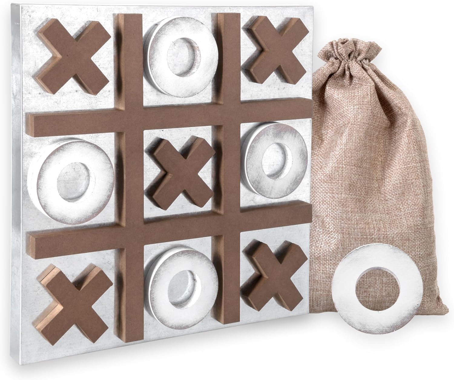 Play Platoon Metal & Wood Magnetic Tic Tac Toe, 13.5 Inch - Barnwood | Table Top or Wall Mounted Game, Farmhouse Rustic Wall Decor Board Game