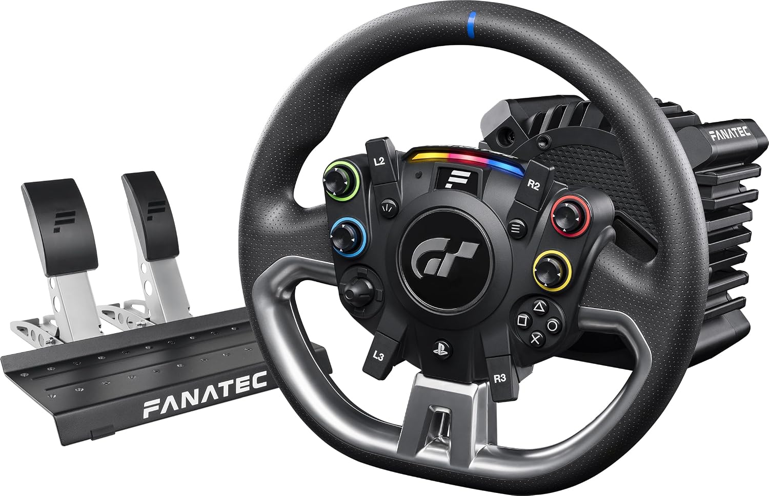 Fanatec Officially Licensed Gran Turismo DD Pro PlayStation® Sim Racing Steering Wheel, Base and Pedals – Polyphony Digital Wheel, 5 Nm FluxBarrier Direct Drive, 2-Pedal Set for PC, PS5, PS4