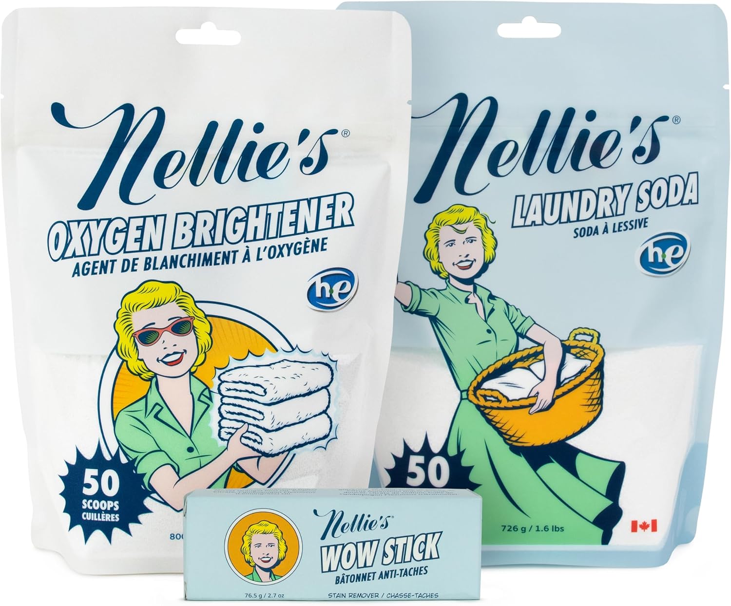 Nellie's Laundry Bundle | Laundry Soda, Oxygen Brightener & WOW Stick
