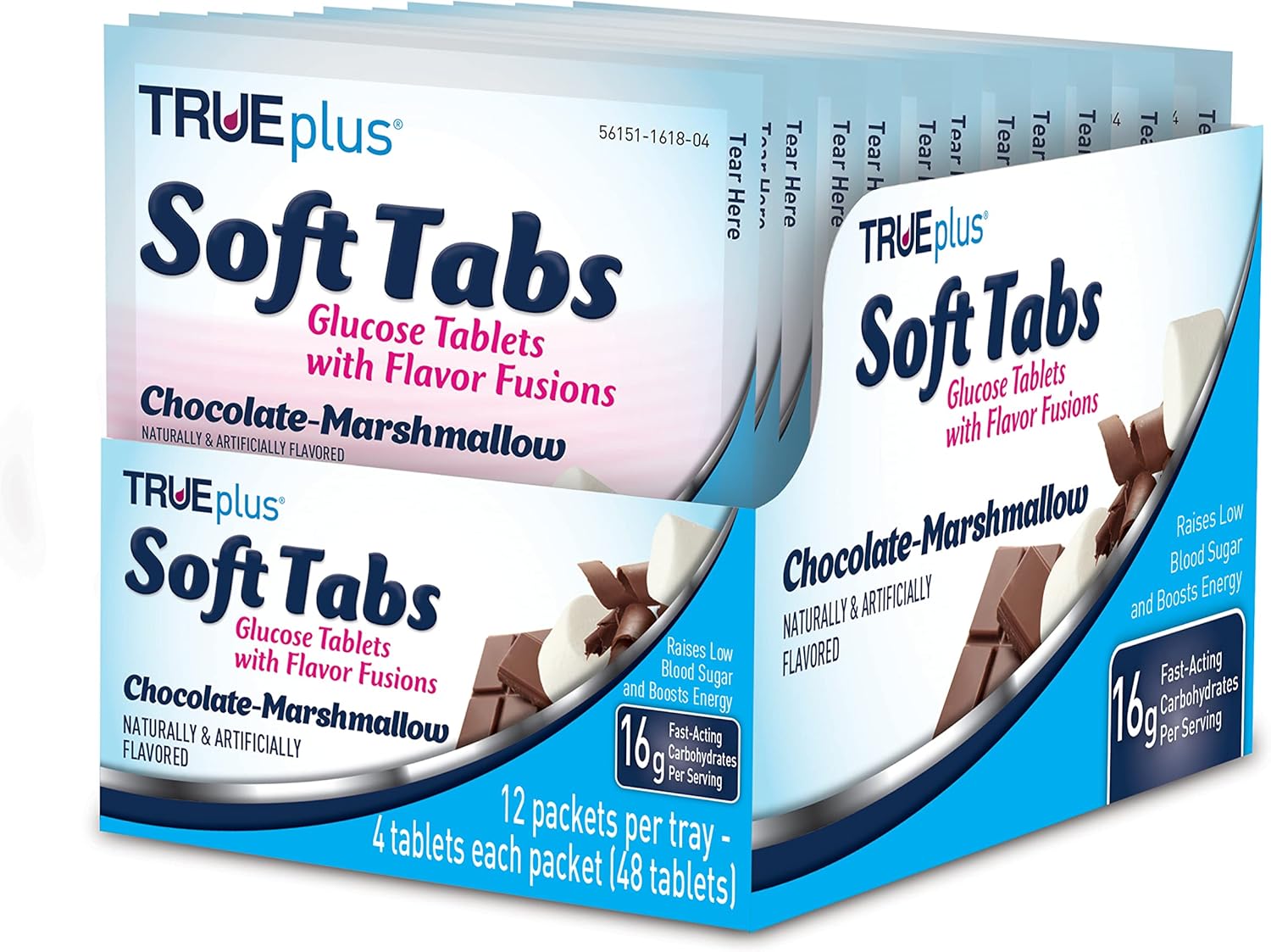 TRUEplus® Soft Tabs Glucose Tablets – 12 Packs – 48 tabs (Chocolate Marshmallow)