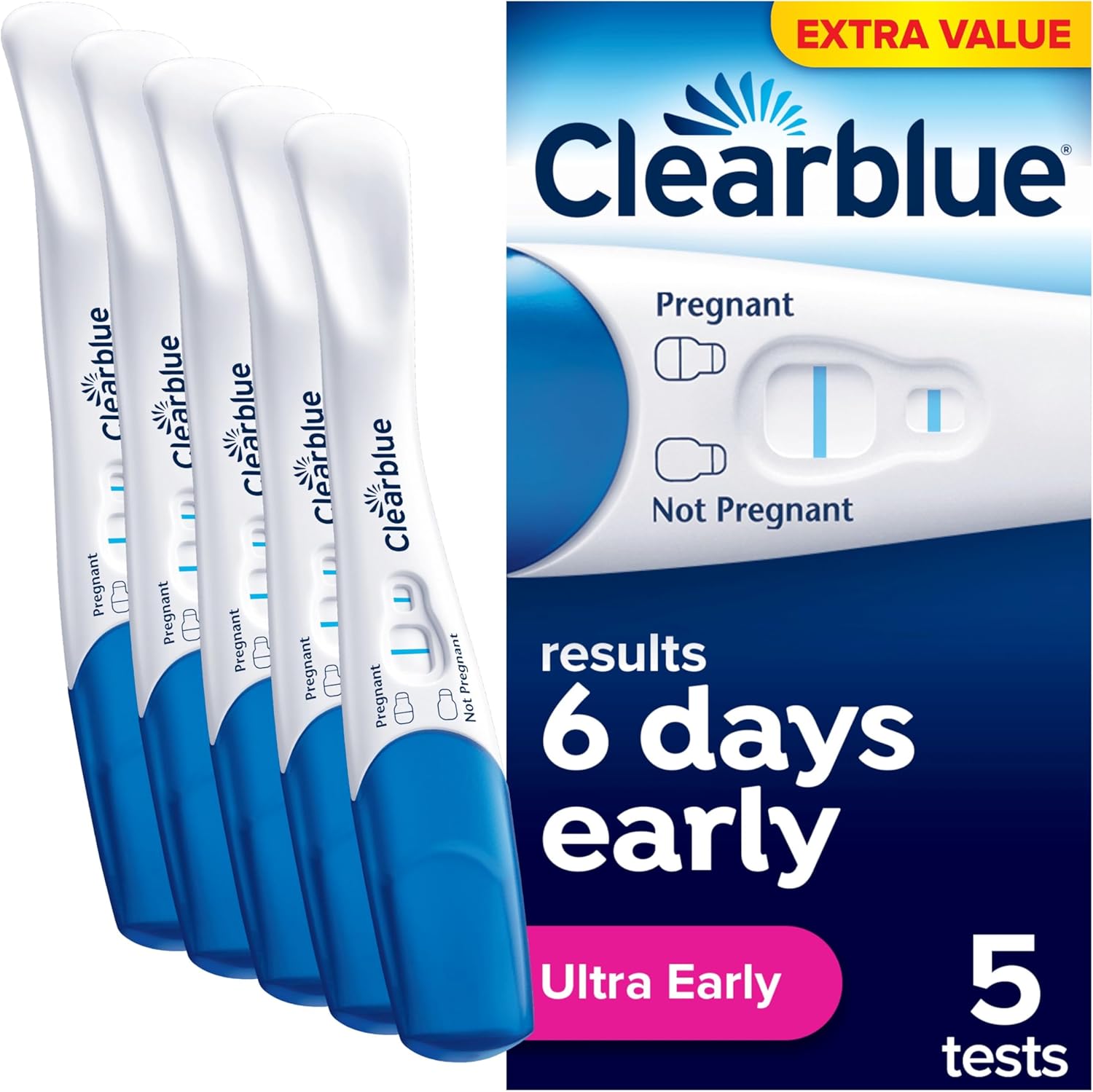 Clearblue Pregnancy Tests, Early Detection Pregnancy Test, Results 6 Days Early, 99% Accurate Results, 5 Tests, Packaging May Vary