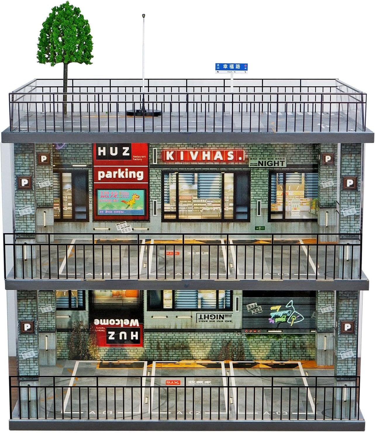 1:24 Scale Diecast Model Car Display Case Cabinet with USB Lights and Acrylic Cover,Diorama Garage for Sport Cars and Lego Speed Champions Car Collectibles
