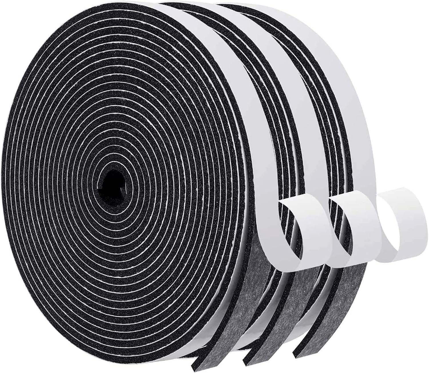 MAGZO Weather Stripping Door Seal, 1/2 Inch Wide X 1/8 Inch Thick Adhesive Foam Tape Soundproof Weatherstripping for Windows, 3 Rolls Total 50FT Black