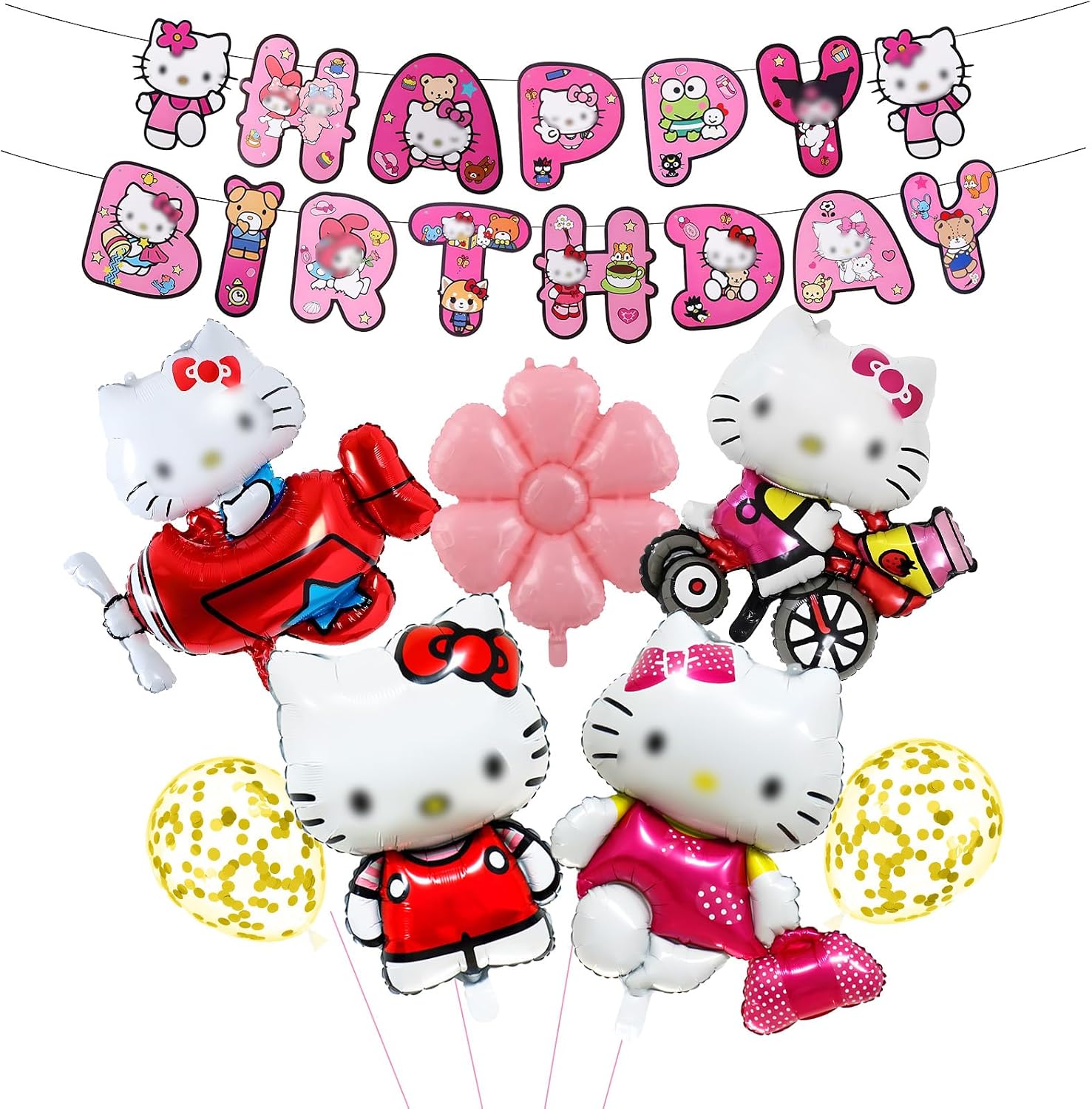 8PCS Kity Party Balloons, Cartoon Cat Foil Balloon Happy Birthday Banner, Cat Theme Birthday Decorations Set with Latex Balloons Party Supplies for Boys Girls Kids