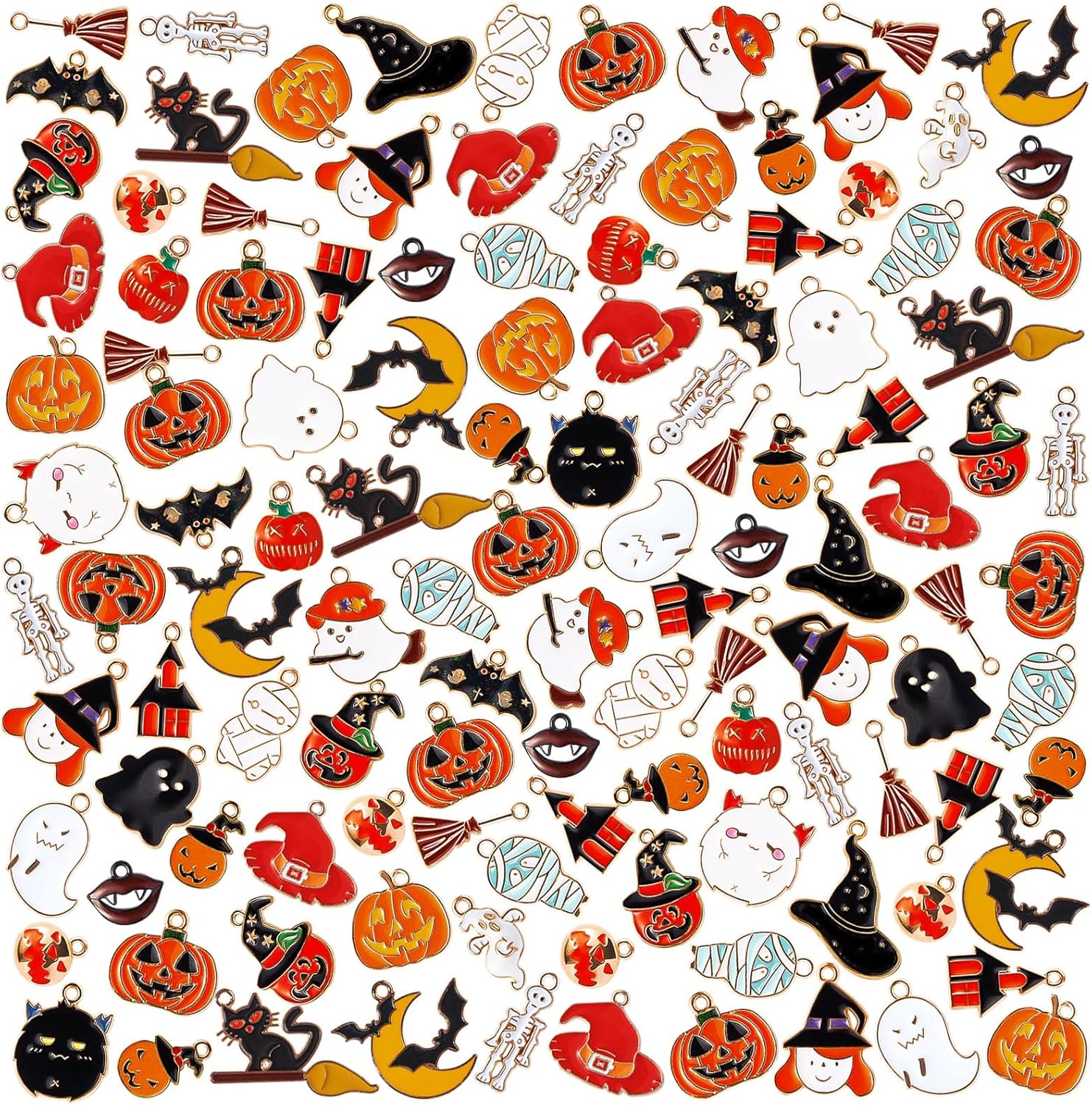 Halloween Charms, Halloween Alloy Charm Enamel, Pumpkin, Witch hat, Ghost, Spider, Bat Pendants, Assorted Pendant Charms for Bracelet, Earring, Jewelry Making