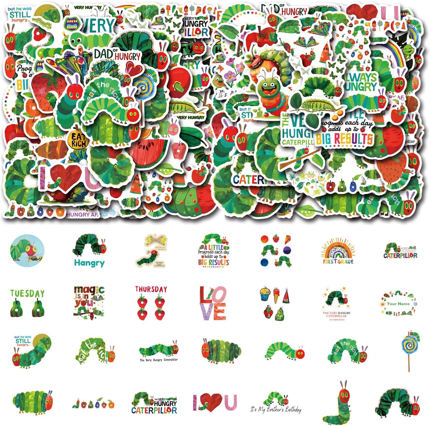 110 Caterpillar Graffiti Stickers, Self-Adhesive Waterproof, Creative Cartoon Decoration for Children, Fun Scrapbook Stickers, DIY Water Cup Notebook.