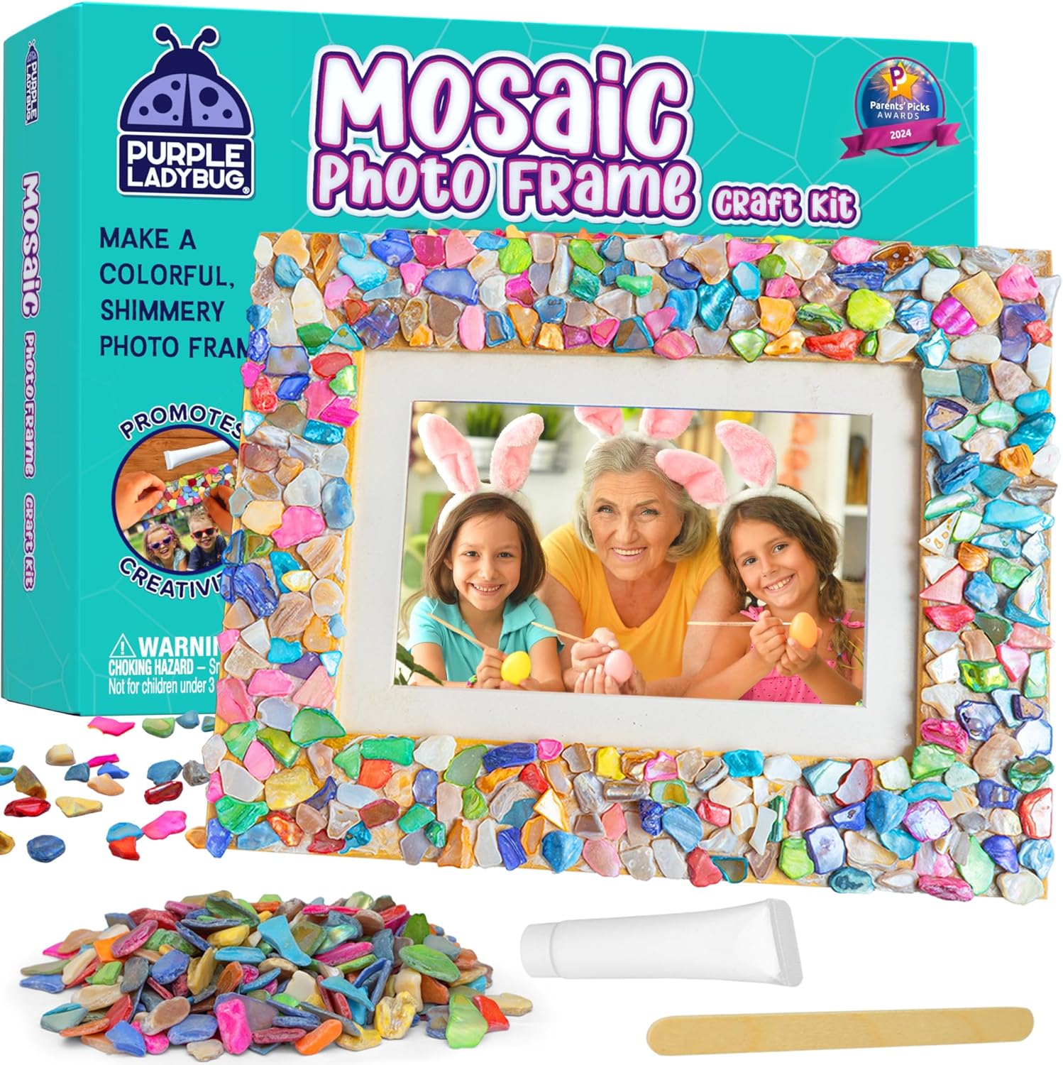 PURPLE LADYBUG DIY Mosaic Photo Frame Craft Kit - Summer Activities for Kids & Teens, Arts & Crafts for Girls 8-12, Birthday Gift for Girls, Fun Craft for Kids Ages 6-12