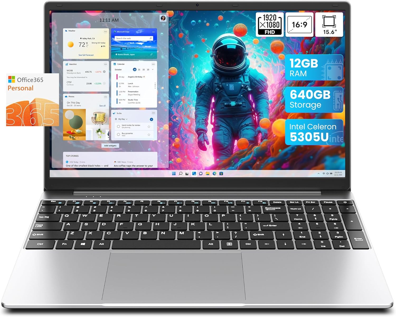 jumper 15.6 inch Laptop with Office 365, 12GB RAM 640GB (512G SSD+128G eMMc) Notebook, 5305U Processor, HD Display Laptops, 5000mAh Battery, Keyboard Film UK, Suitable for Business and Students