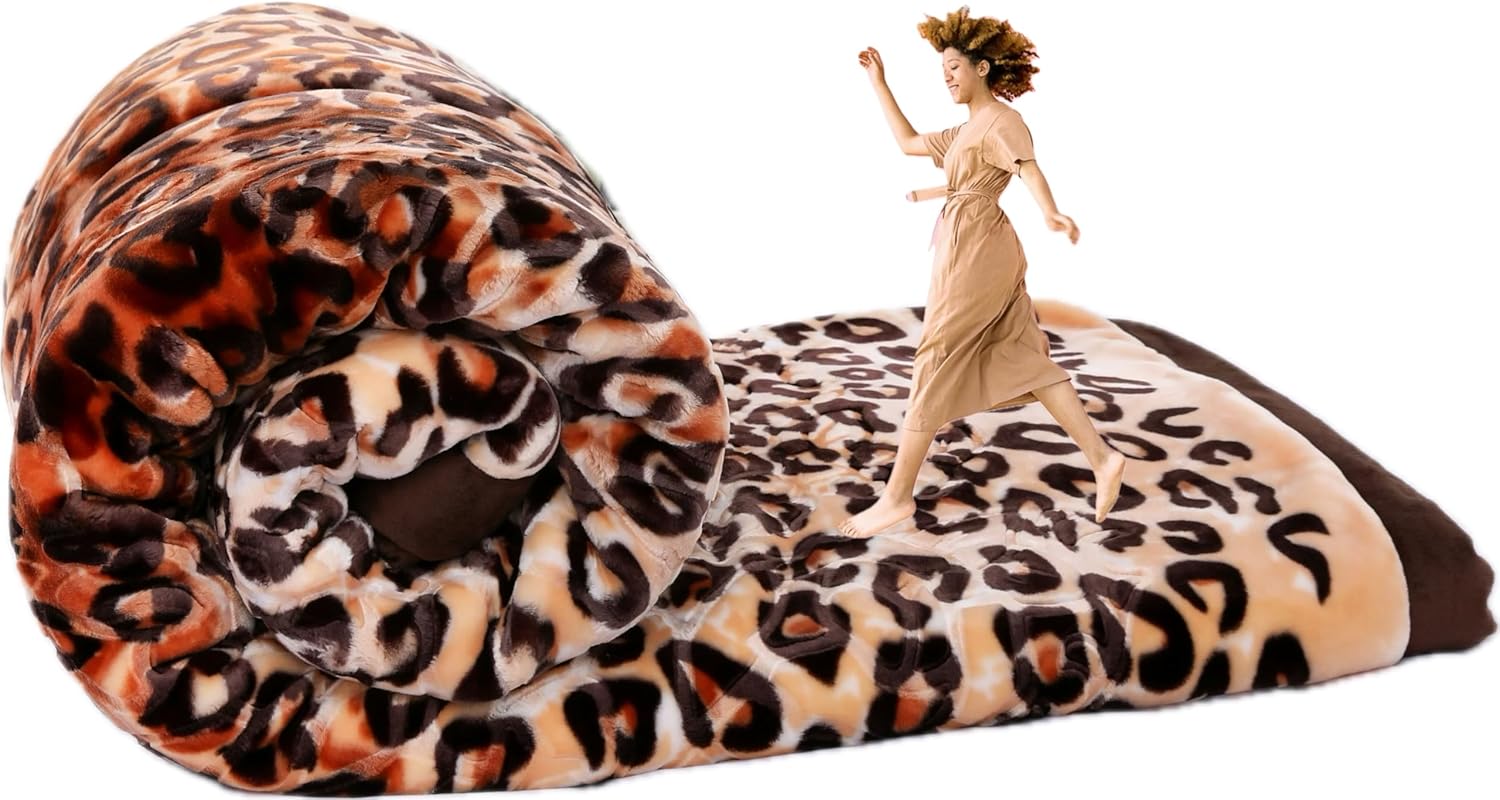 Hiyoko King Size Heavy Korean Mink Blanket - 11.9 lbs Leopard Print, 2Ply Thick San Marcos Fuzzy Fleece Mexican Blankets, 85" x 95" - Christmas Gift and New Year Gifts Blanket