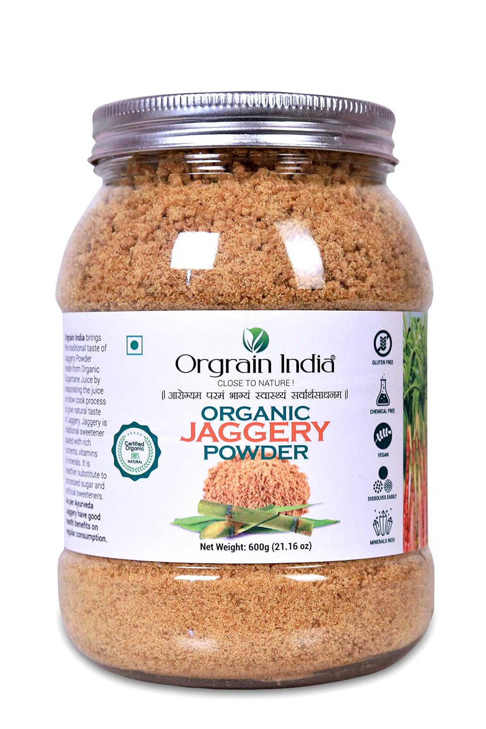 Orgrain India Organic Jaggery Powder, 3.0 Kg (Pack of 5*600g) | Hand Crushed Gur Powder | Organically Grown | No Preservatives Added | No Artificial Flavors