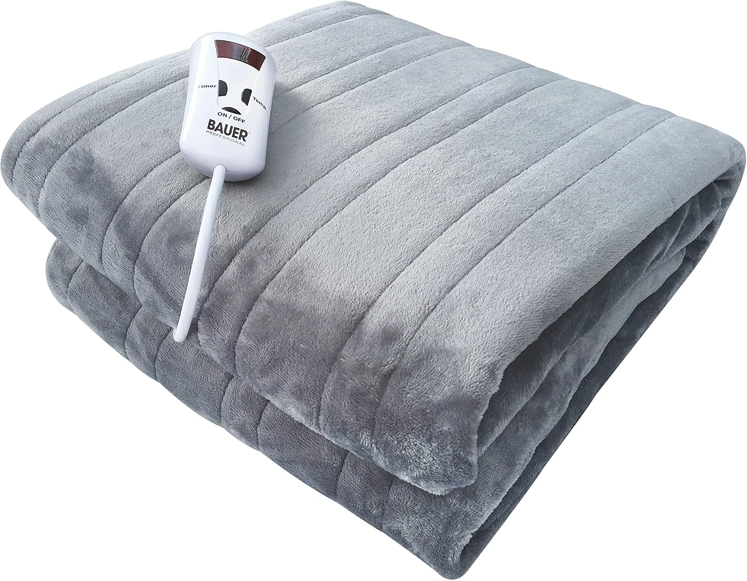 Bauer Professional Electric Heated Throw Blanket, Soft Fleece (120 x 160cm), 10 Heat Settings, 1–9h Timer, Auto Shut-Off, Detachable Controller, Machine Washable, Grey