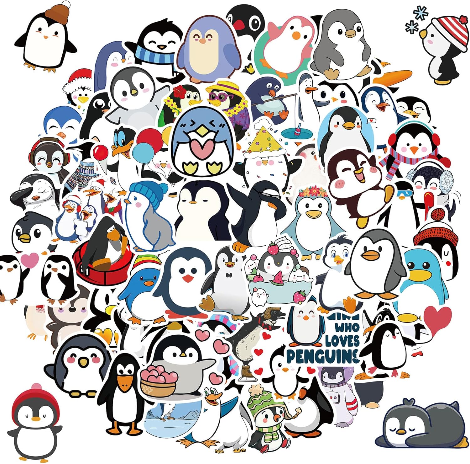 100 PCS Penguin Stickers,Cute Vinyl Waterproof Sticker for Water Bottle Laptop Guitar Phone Skateboard,Penguin Gifts for Kids Teens Girls