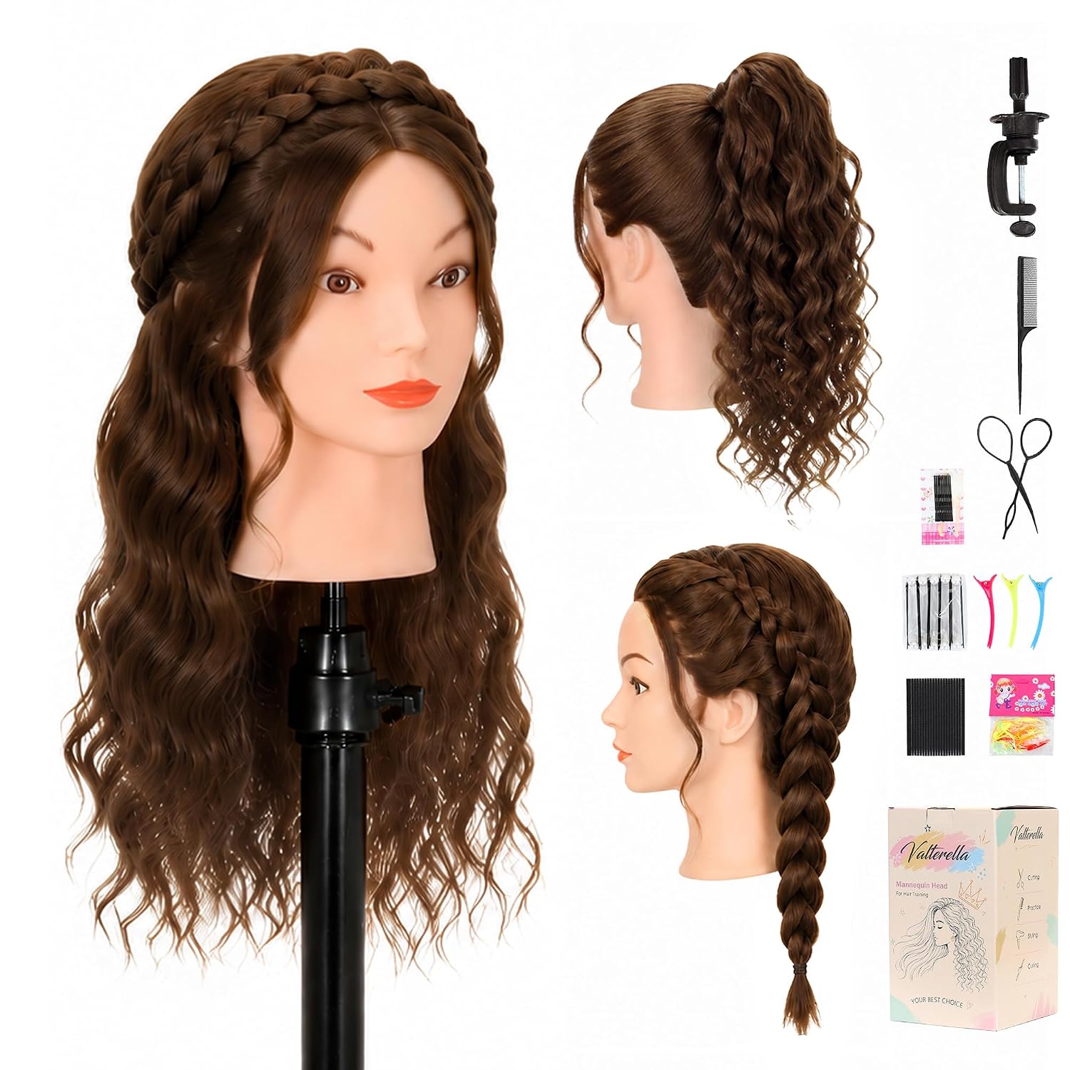 Mannequin Head Human Hair 100% Real Hair for Practice Dark Brown