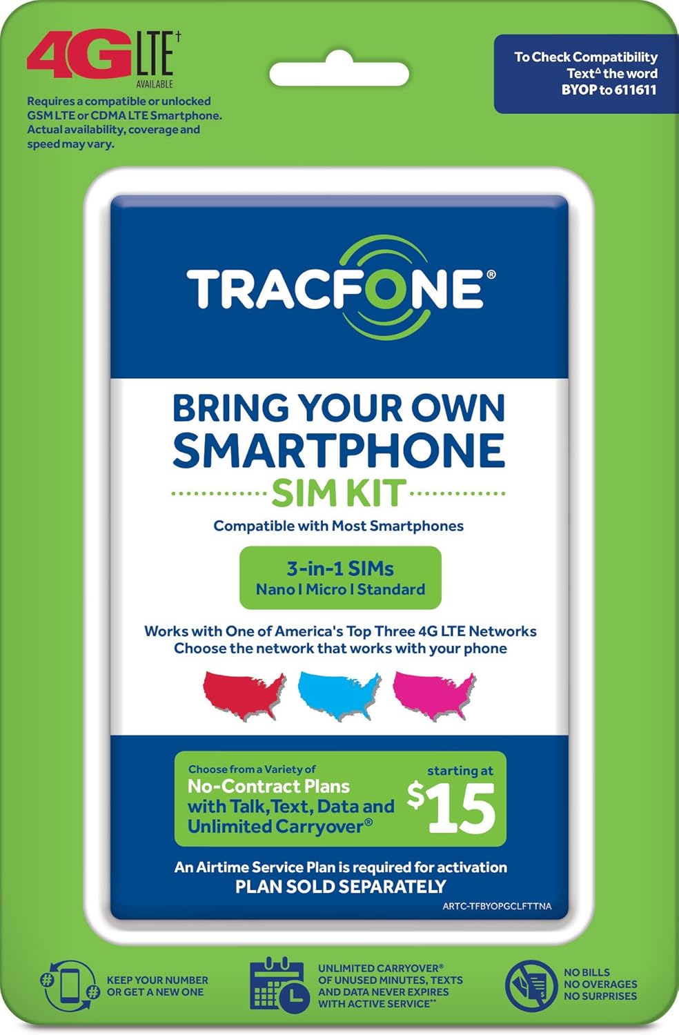 TracFone Bring Your Own Phone SIM Activation Kit (3-in-1-SIM)