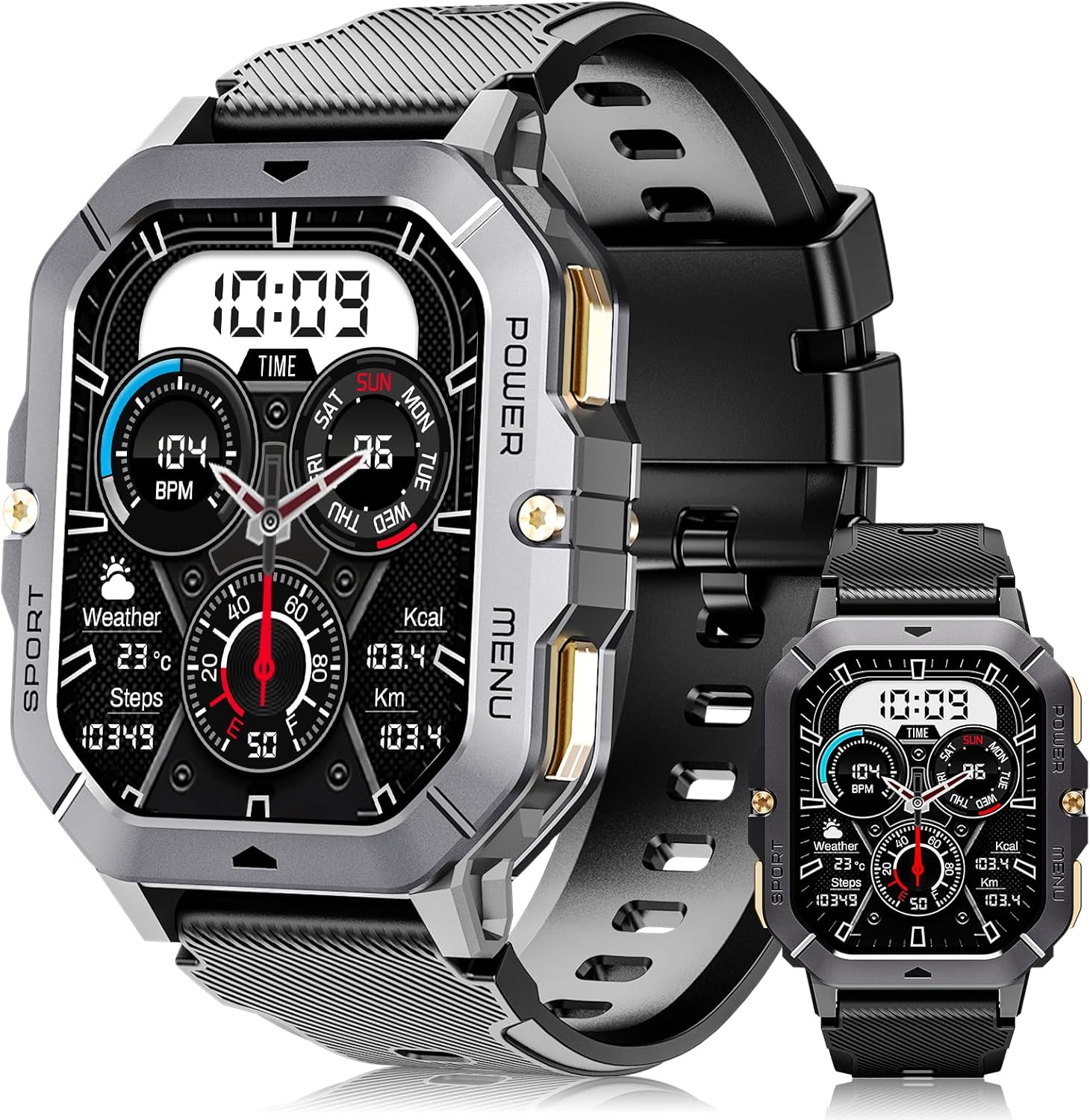 OUKITEL Smart Watch for Men Answer/Make Call, 2.02” HD Screen Waterproof Fitness Watches with Heart Rate Sleep Monitor Blood Oxygen, 100+ Sport Modes Smartwatch for IOS Android