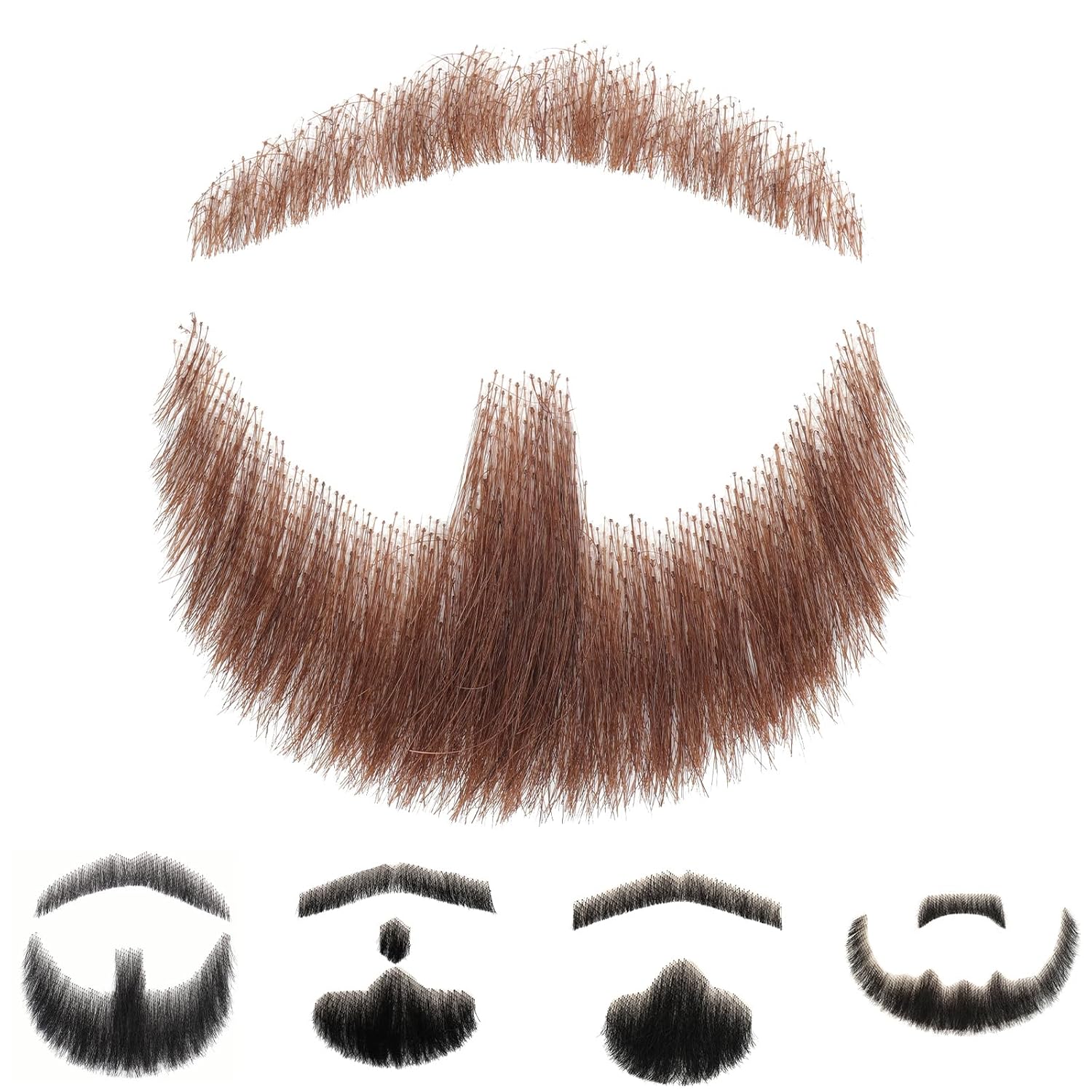 CTRLALT Fake Beard Brown 100% Human Hair Full Hand Tied Lace Fake Mustache Goatee Realistic Makeup for Halloween or Other Funny Cosplay Costume Party(brown)