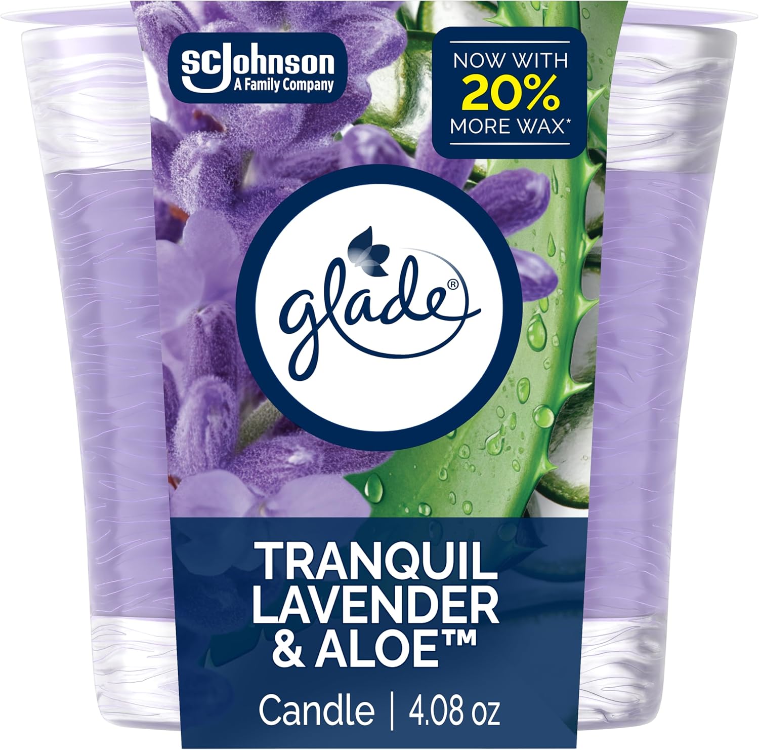 Glade 1-Wick Scented Candle Jar, Tranquil Lavender & Aloe, Air Freshener Infused with Essential Oils, 4.08 Oz